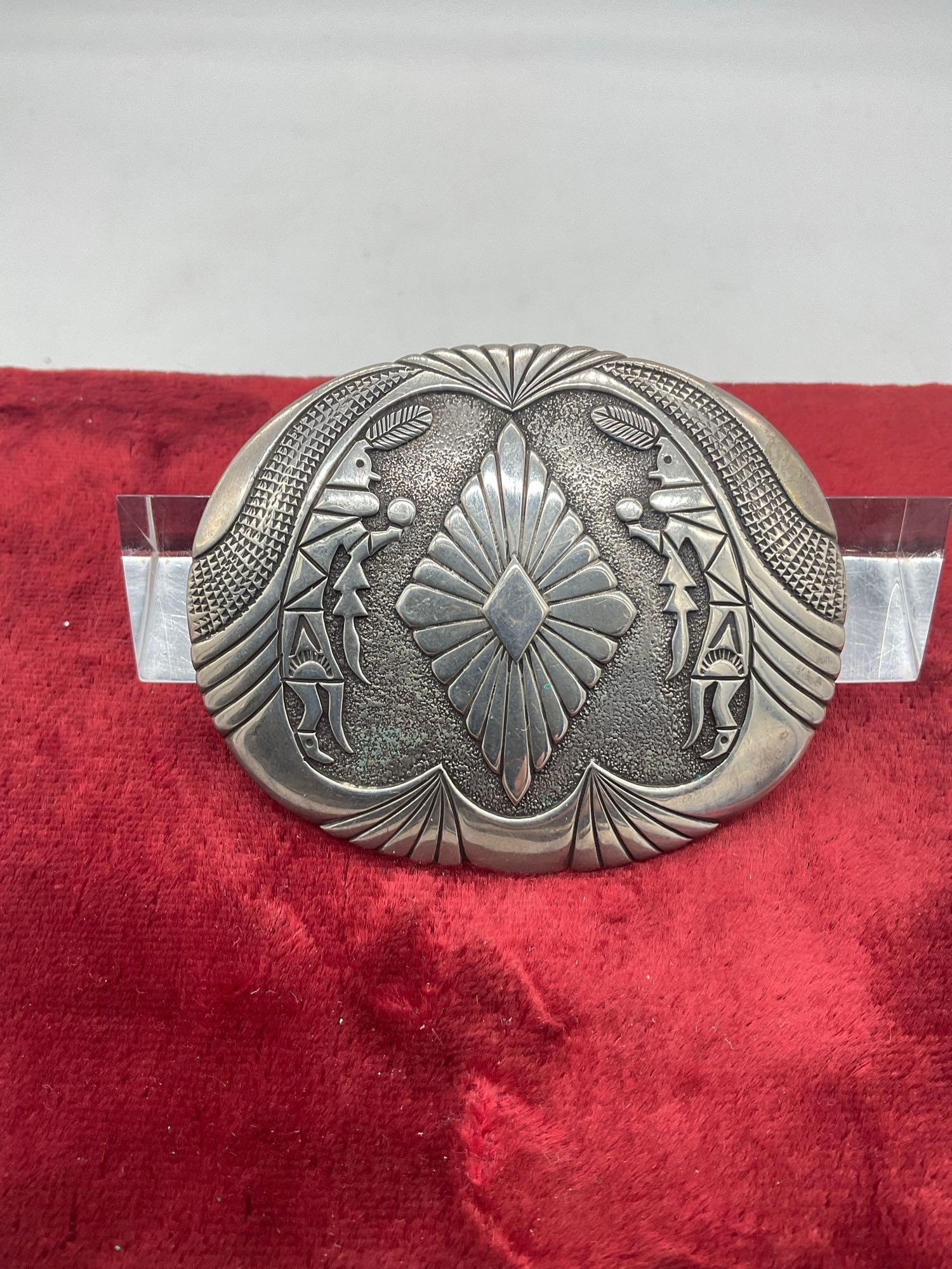 Vintage Sterling Silver SW Native American Hopi Belt buckle 2.5' x 3" - 2