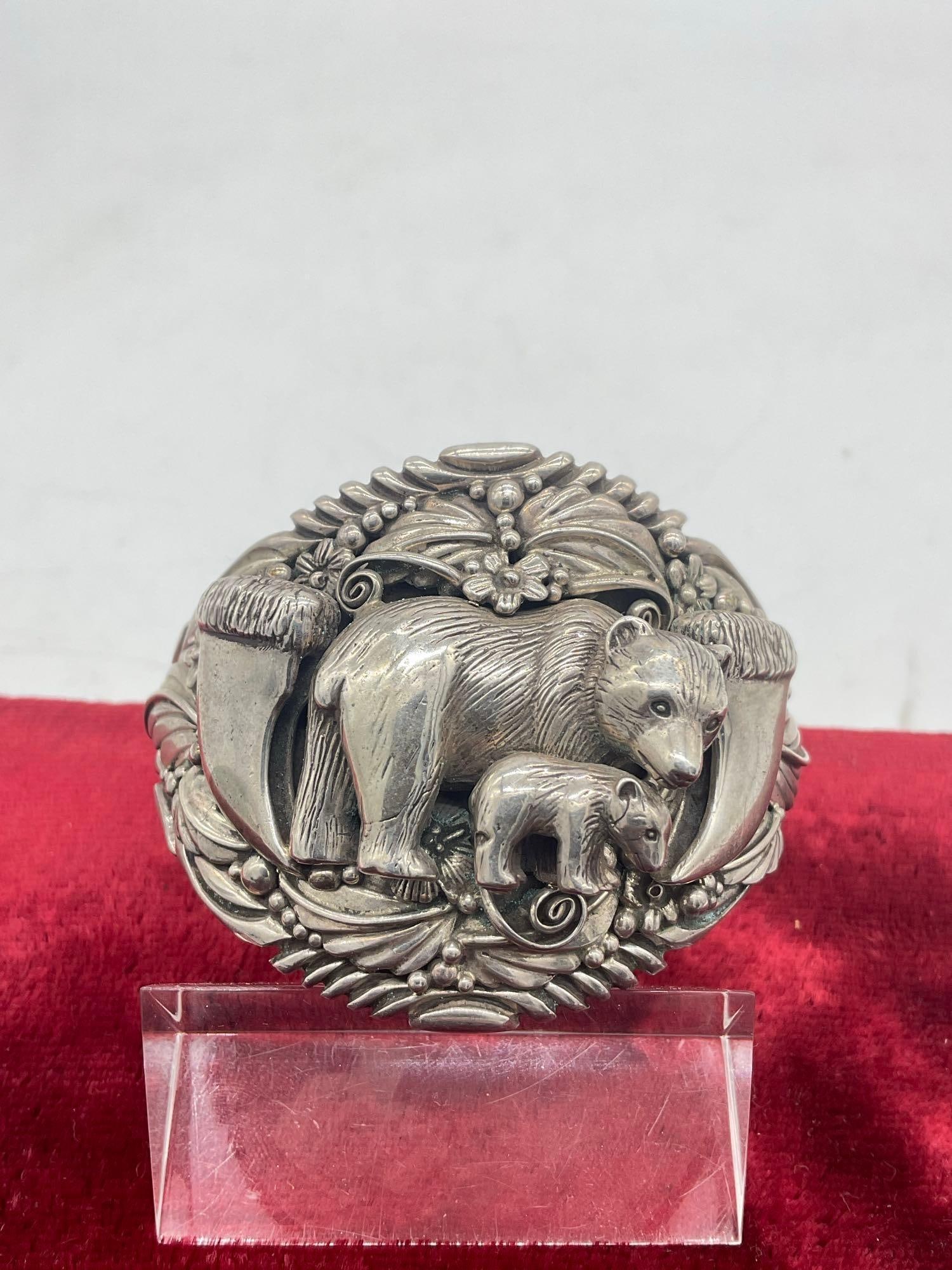 1991 Carol Felly Heavy Sterling silver N A Designed Cuff Bracelet featuring Bear, cub & claws (1 of 5)