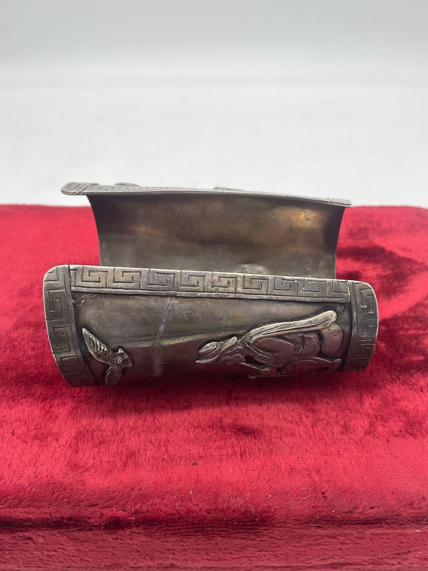 Fantastic Signed Antique 900 Silver Peruvian Story Teller large Cuff Bracelet 3.5" L x 2.5 " w - 7