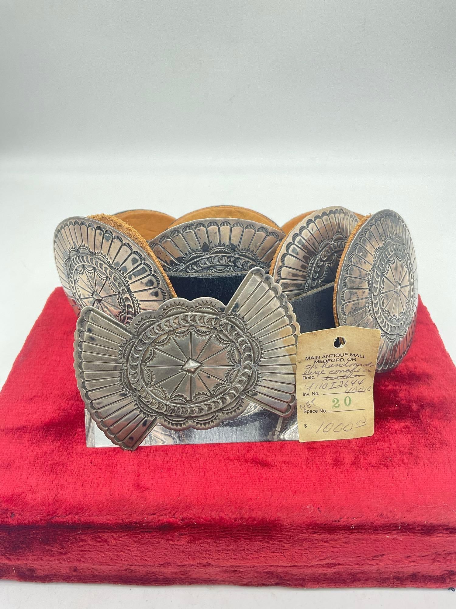 Vintage Navajo large Sterling silver Concho Belt w/ 7 conchos & Belt Buckle see pics (1 of 8)
