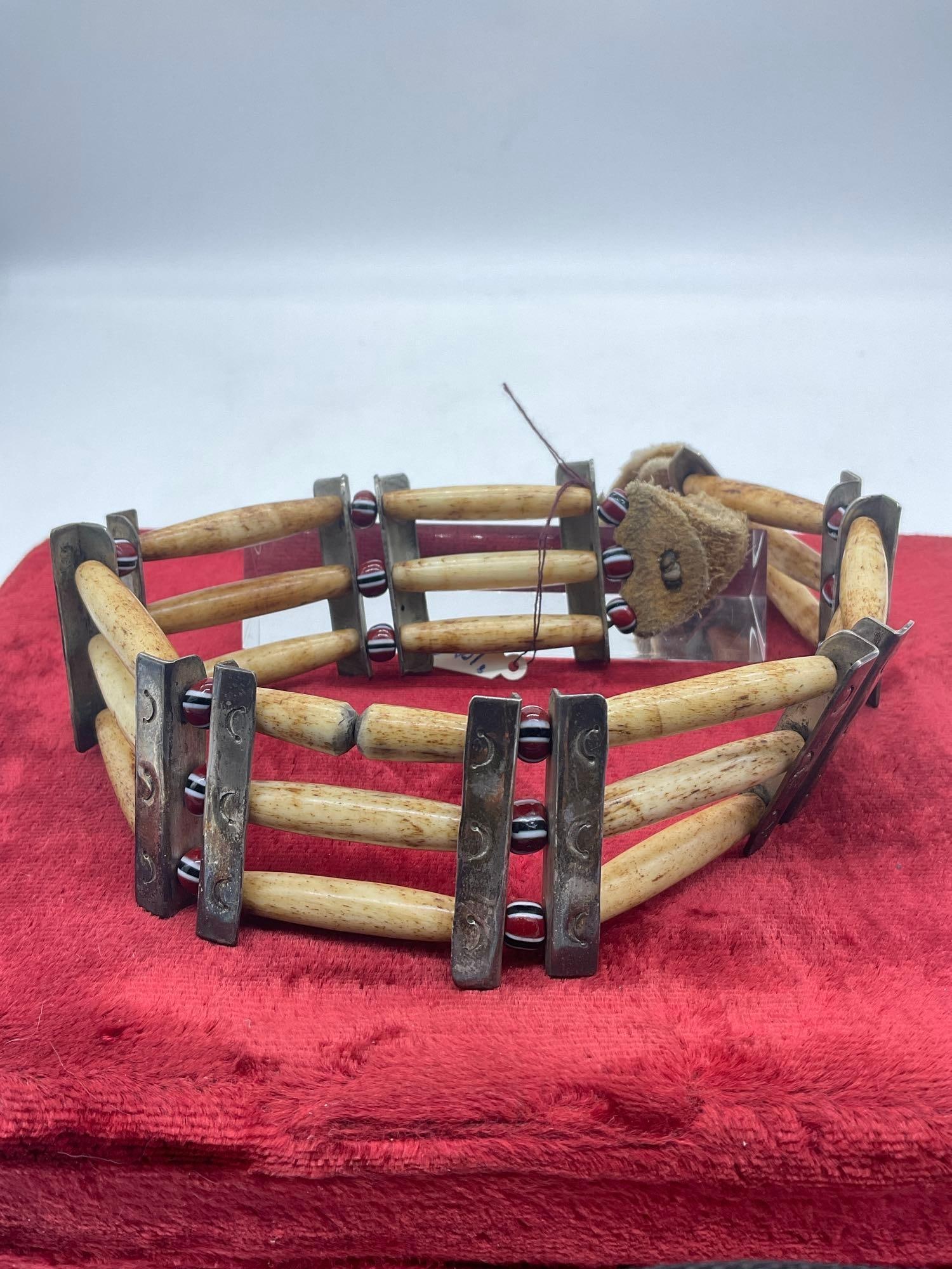 Vintage Native American Hair Pipe Neck band ( Choker) w/ Sterling Silver bars & colored Beads: C-5320 Neck Band is 22" in length 