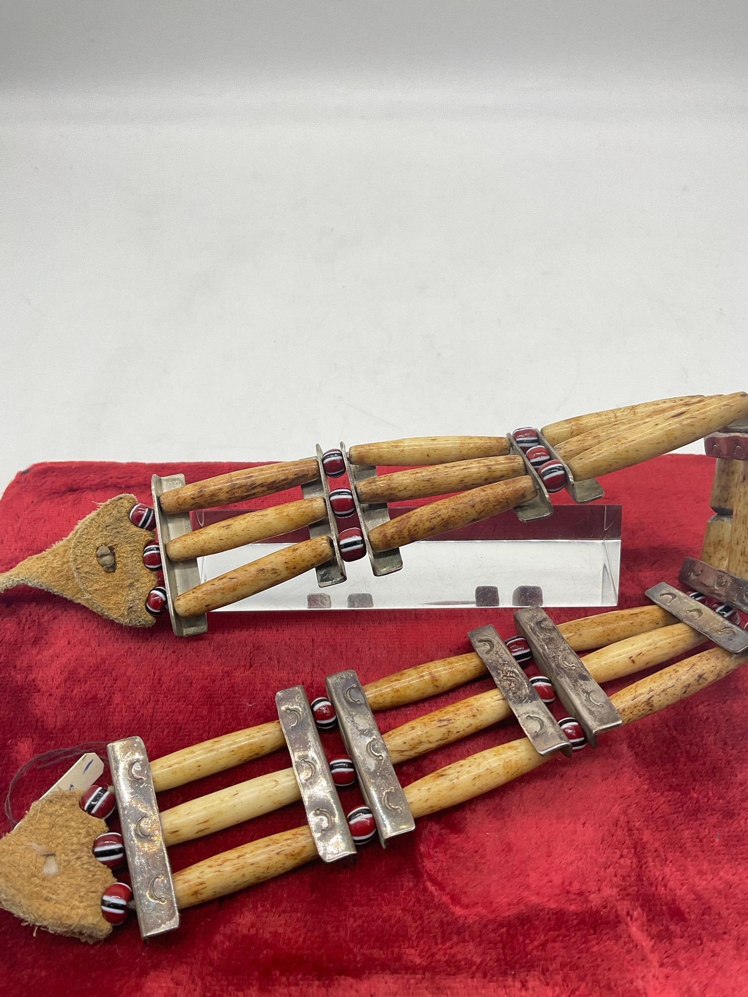 Vintage Native American Hair Pipe Neck band ( Choker) w/ Sterling Silver bars & colored Beads - 4