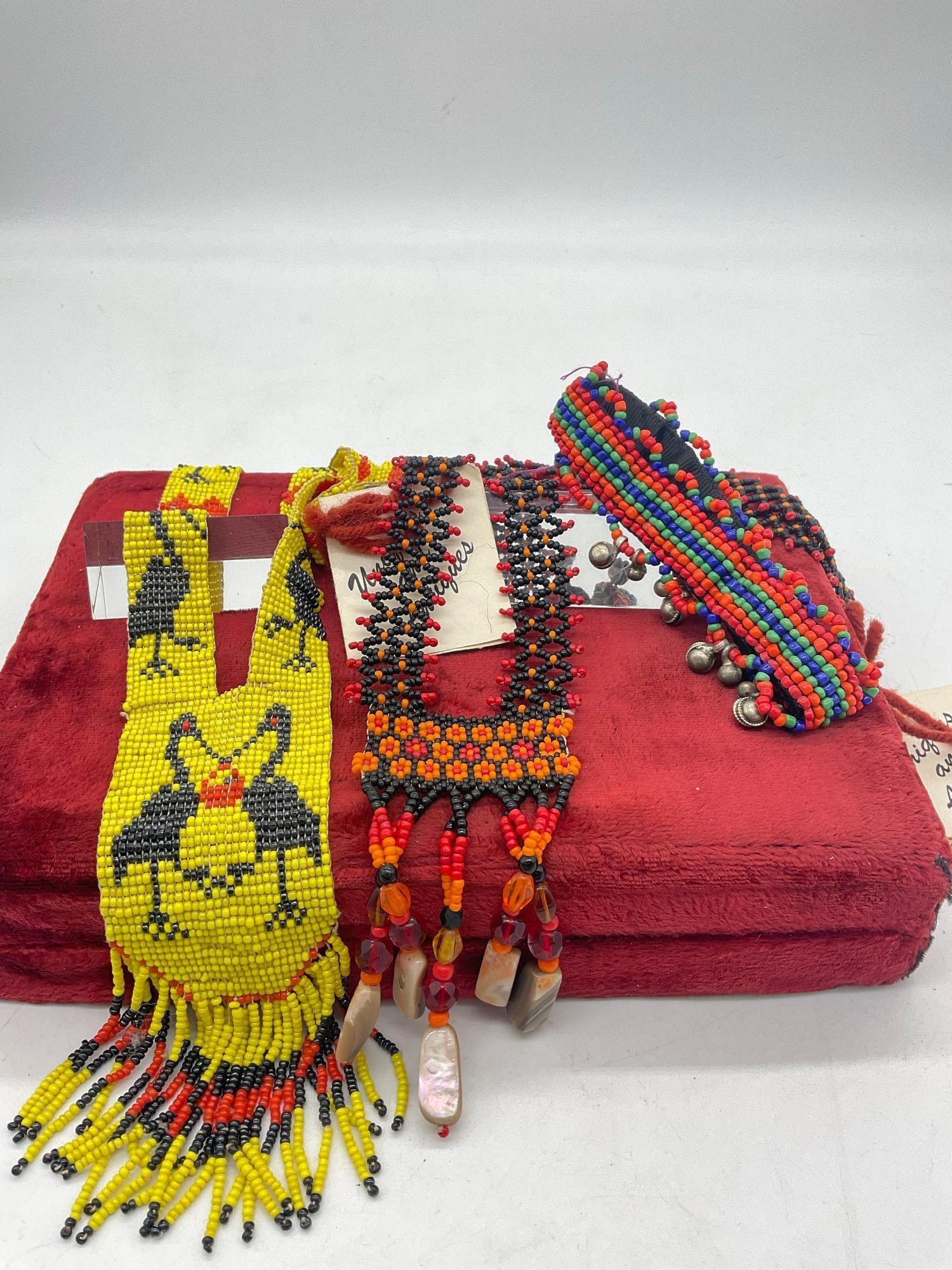 2 x Native American Beaded Necklaces and beaded ankle bracelet w/ sterling beads (1 of 8)