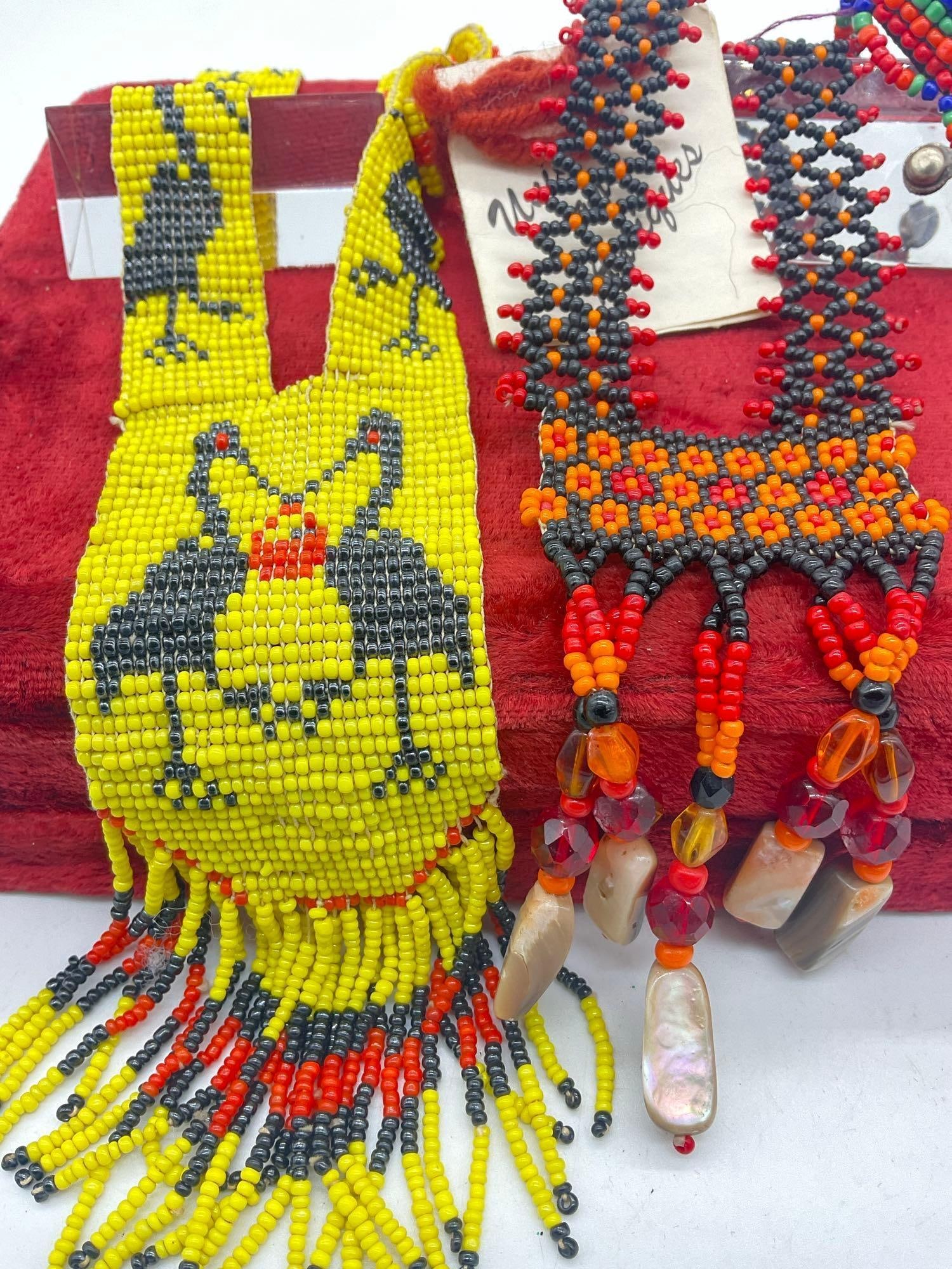 2 x Native American Beaded Necklaces and beaded ankle bracelet w/ sterling beads - 2