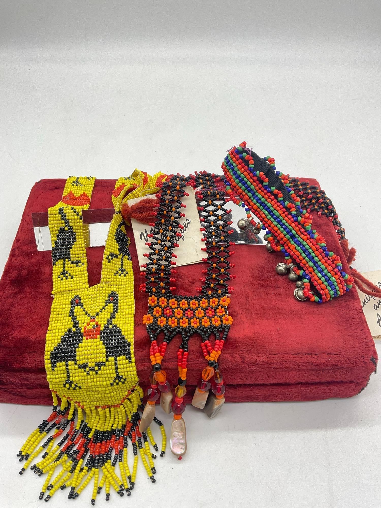 2 x Native American Beaded Necklaces and beaded ankle bracelet w/ sterling beads - 5