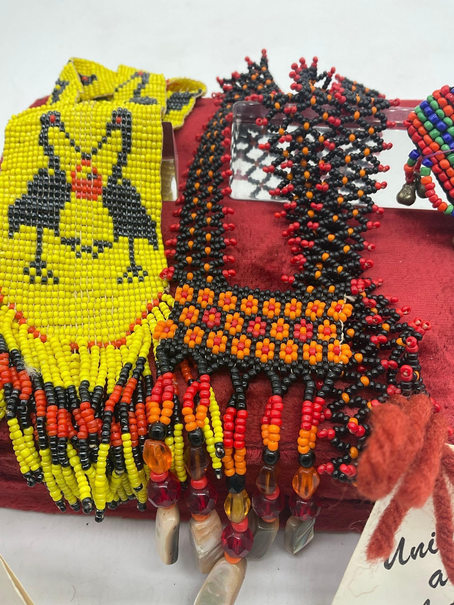 2 x Native American Beaded Necklaces and beaded ankle bracelet w/ sterling beads - 7