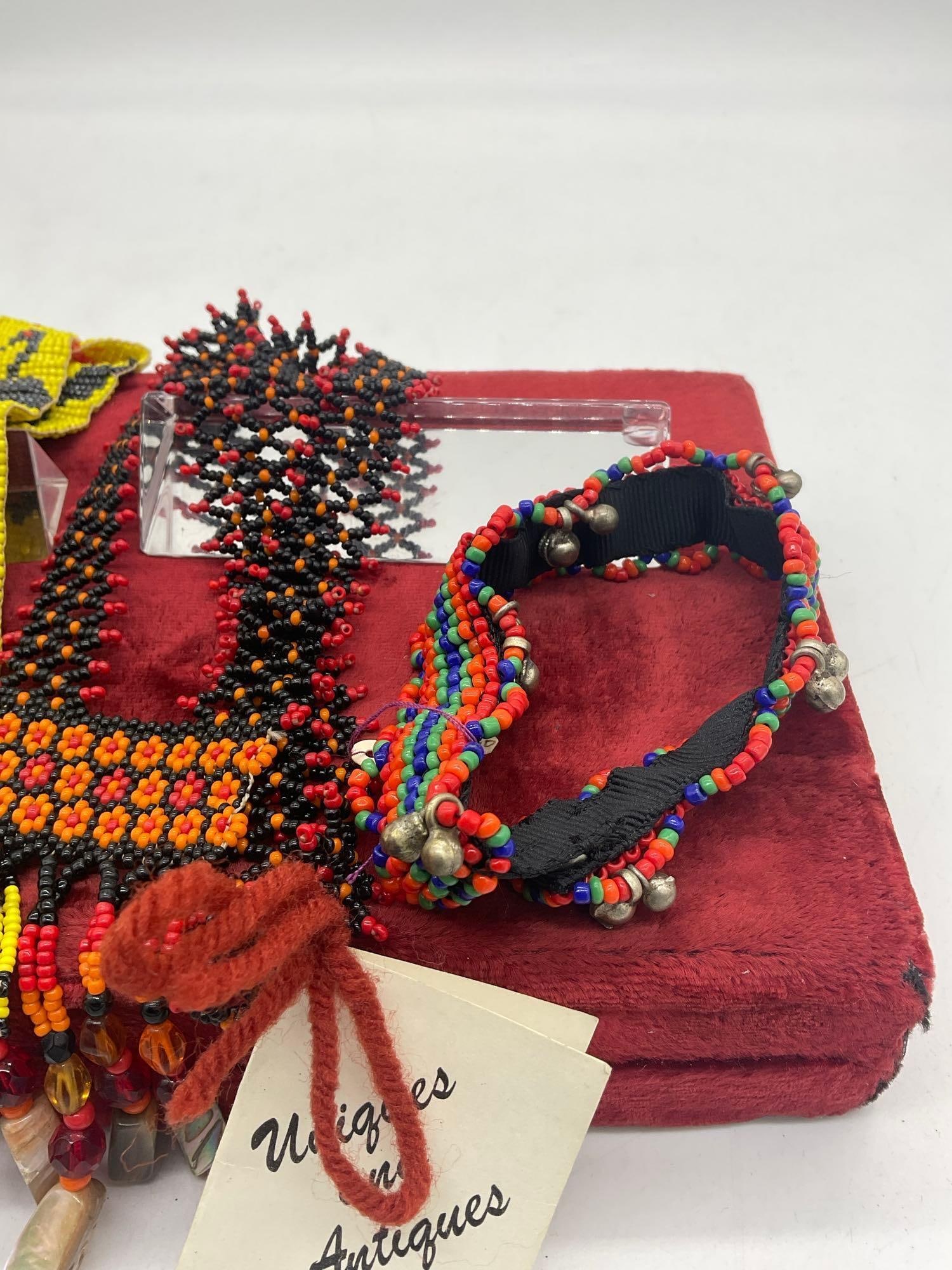 2 x Native American Beaded Necklaces and beaded ankle bracelet w/ sterling beads - 8