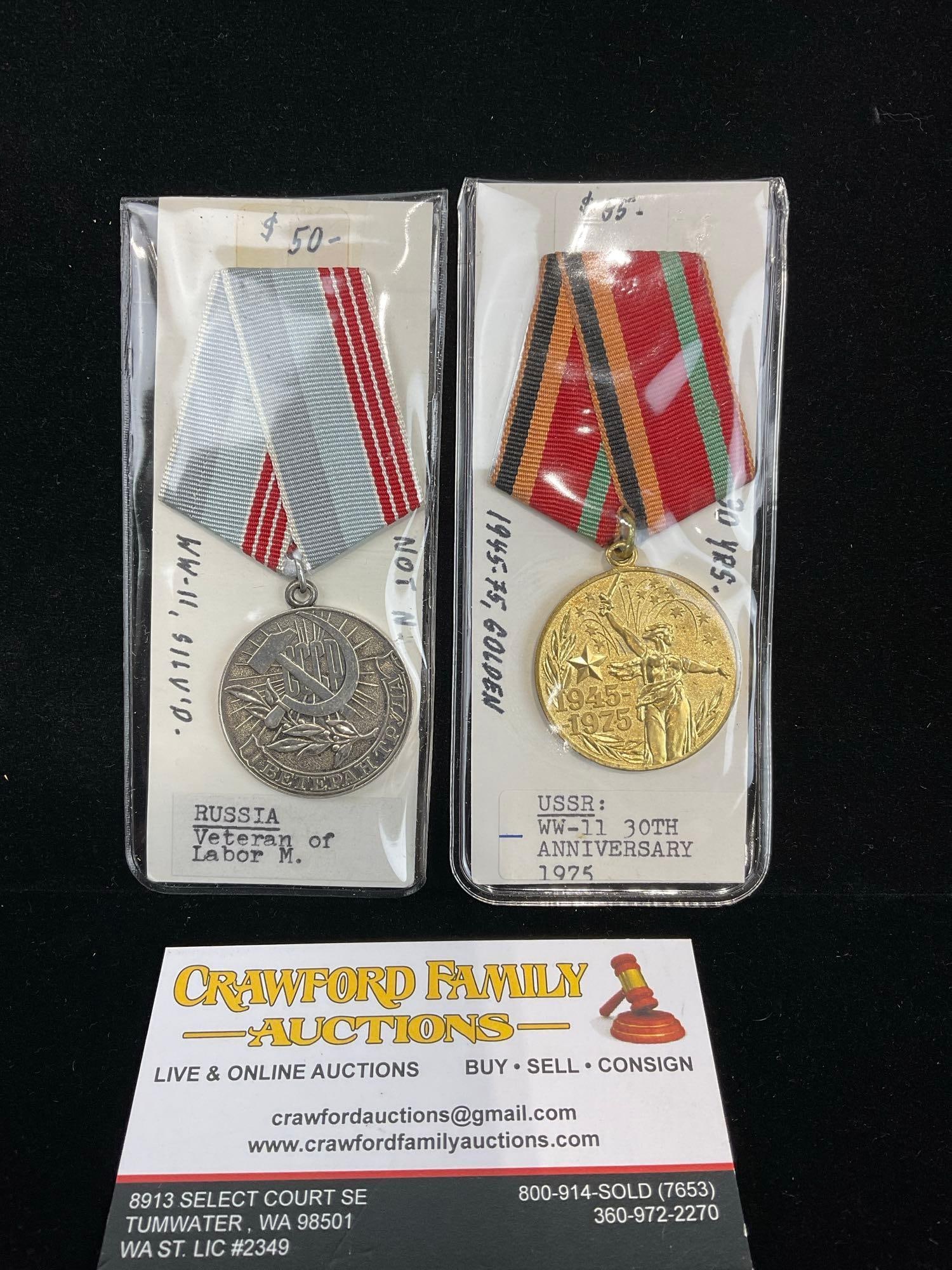 Pair of USSR Medals, Russia Veteran of Labor WW2 & WW2 30th Anniv. 1975 (1 of 3)
