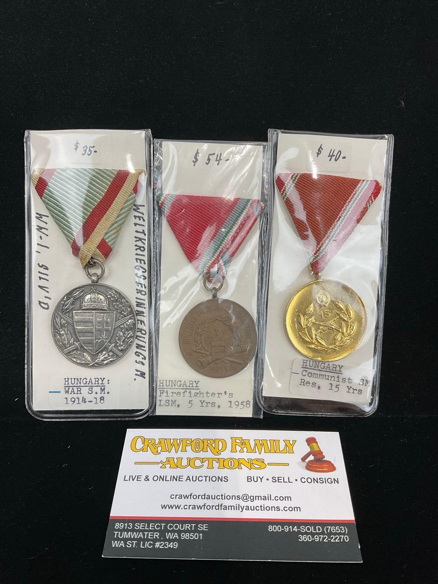 3x Hungary Medals, War Service Medal 1914--1918, Firefighters LSM 5 Yrs, 1958 & Communist 15 Yrs (1 of 4)
