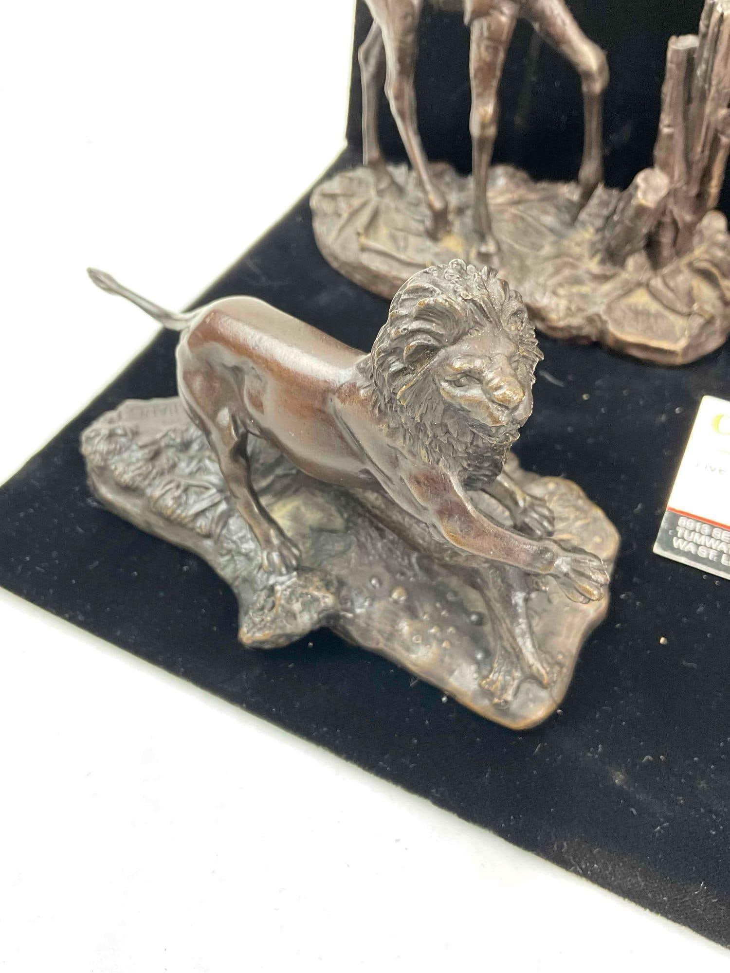 4 pcs Vintage Franklin Mint Bronze Animal Statuettes, incl. Lion, Giraffe, Rhino & Kudu. See pics. - 6