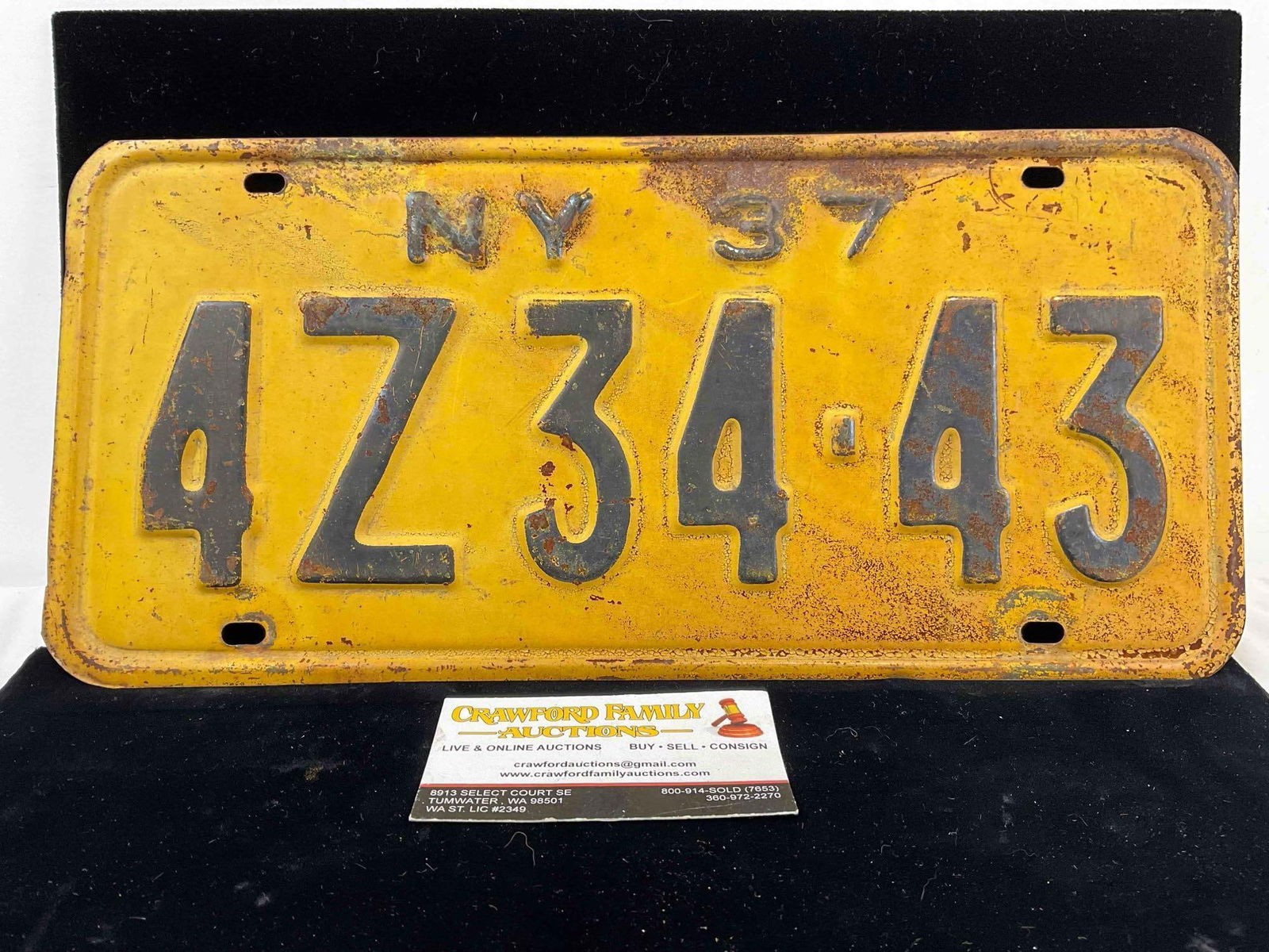 Vintage New York 1937 Metal License Plate Number 4Z34-43. Very Good Condition. See pics. (1 of 4)