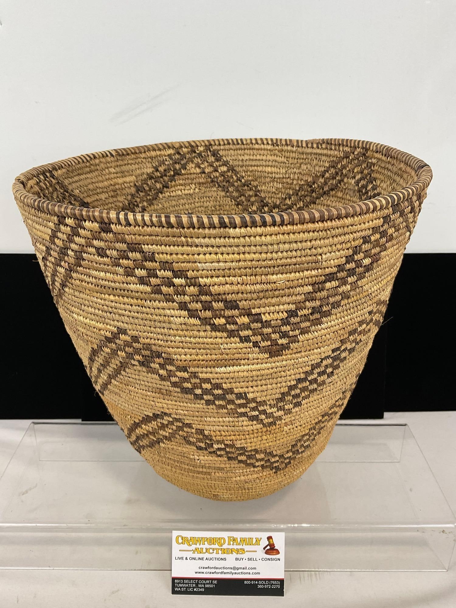 Native American Handmade Salish Coiled Basket, 3 Wave pattern, approx 11h x 12w x 12d inches (1 of 6)