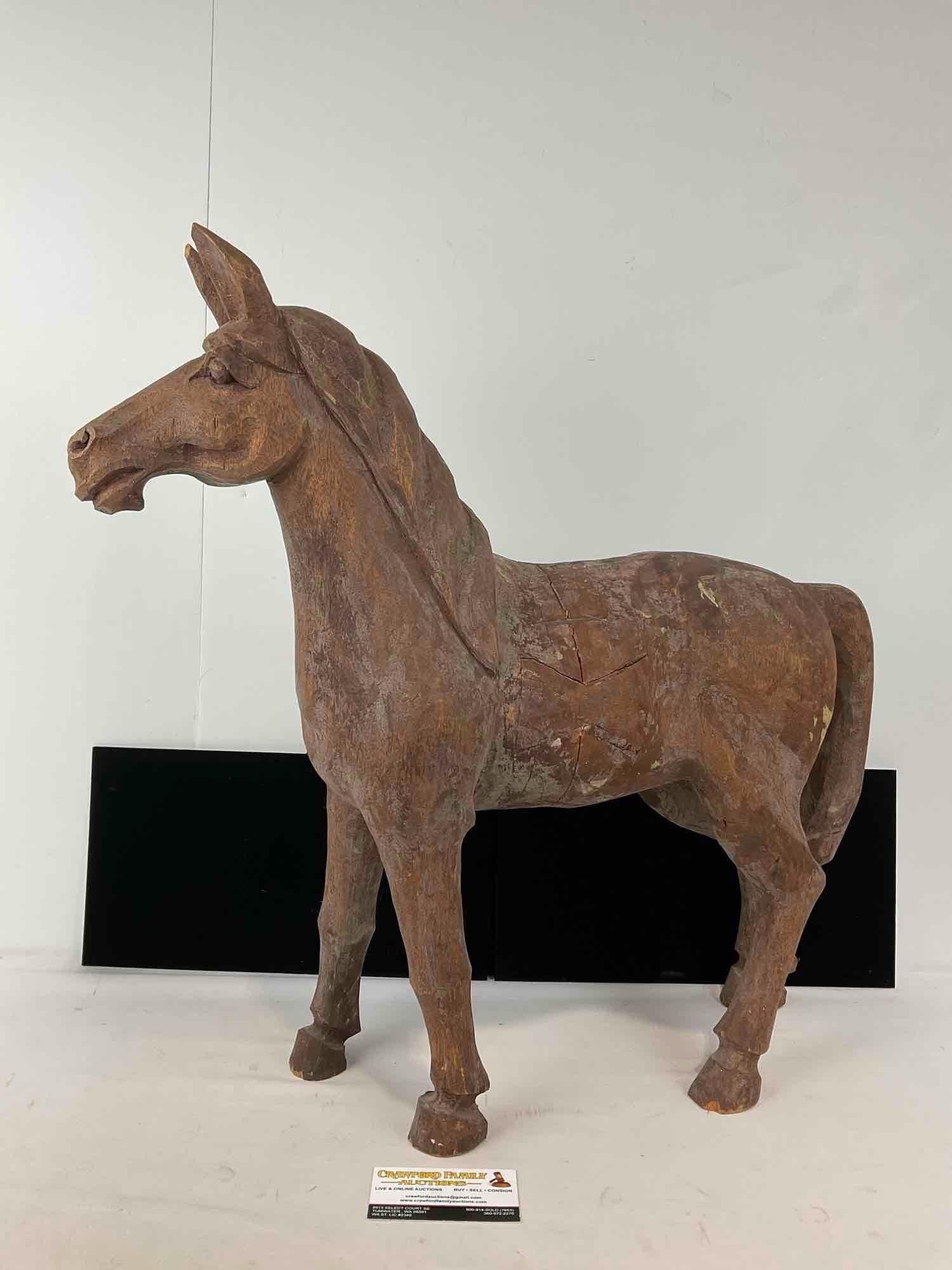 Antique Wooden Horse Statue, poss. 19th-20th century 23h x 23w x 8d inches (1 of 7)