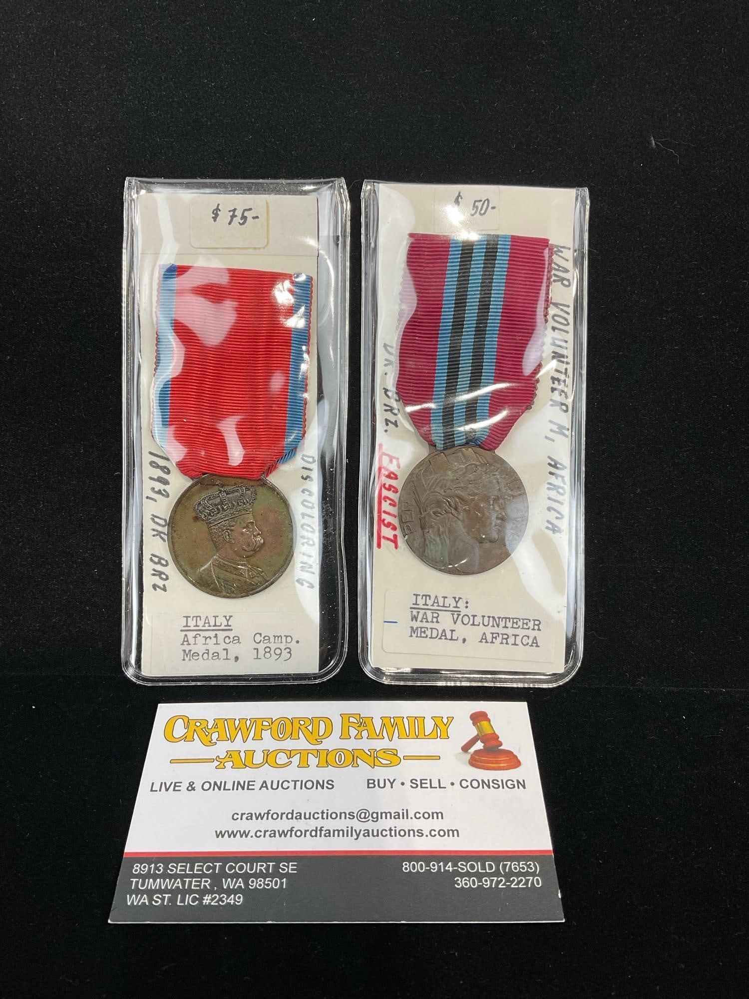 Pair of Italian Medals, Africa Campaign Medal 1893 & Fascist War Volunteer Medal Africa (1 of 3)