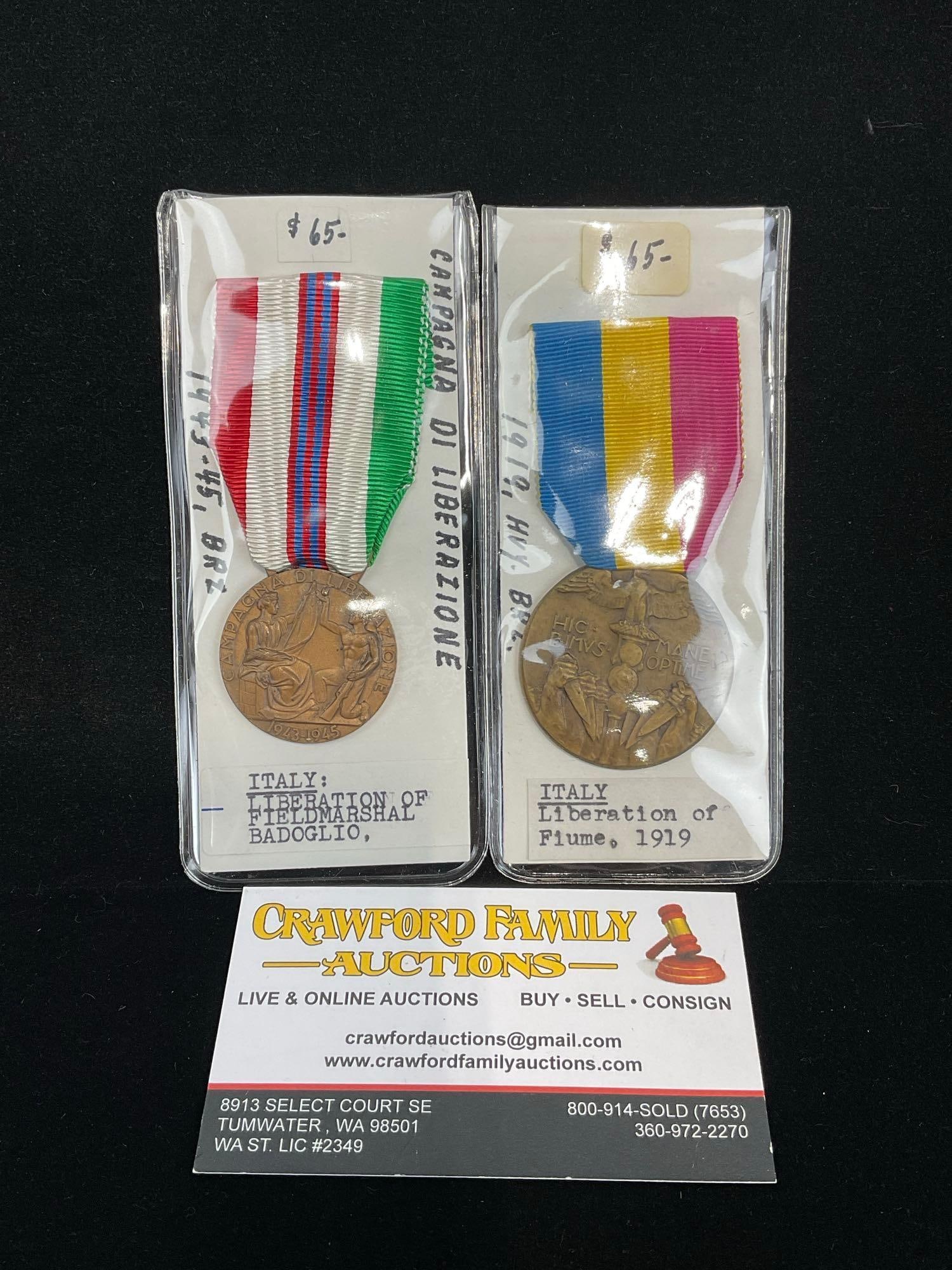 2 Italian Medals, Liberation of Fiume 1919 & Liberation of Field-marshal Badoglio Medal, WW2 (1 of 3)