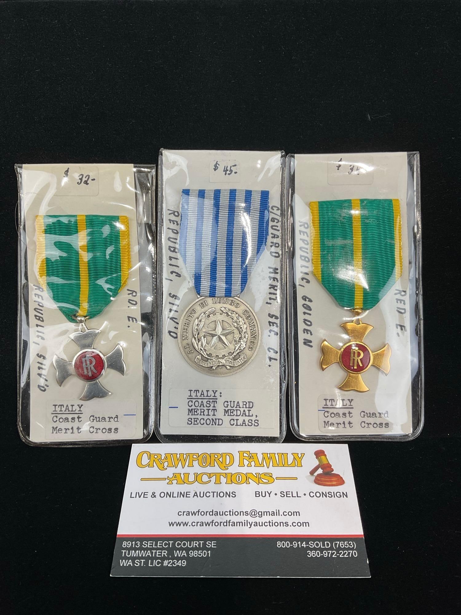 3 Italian Medals, 2x Coast Guard Merit Crosses & Coast Guard Merit Medal, Second Class (1 of 4)