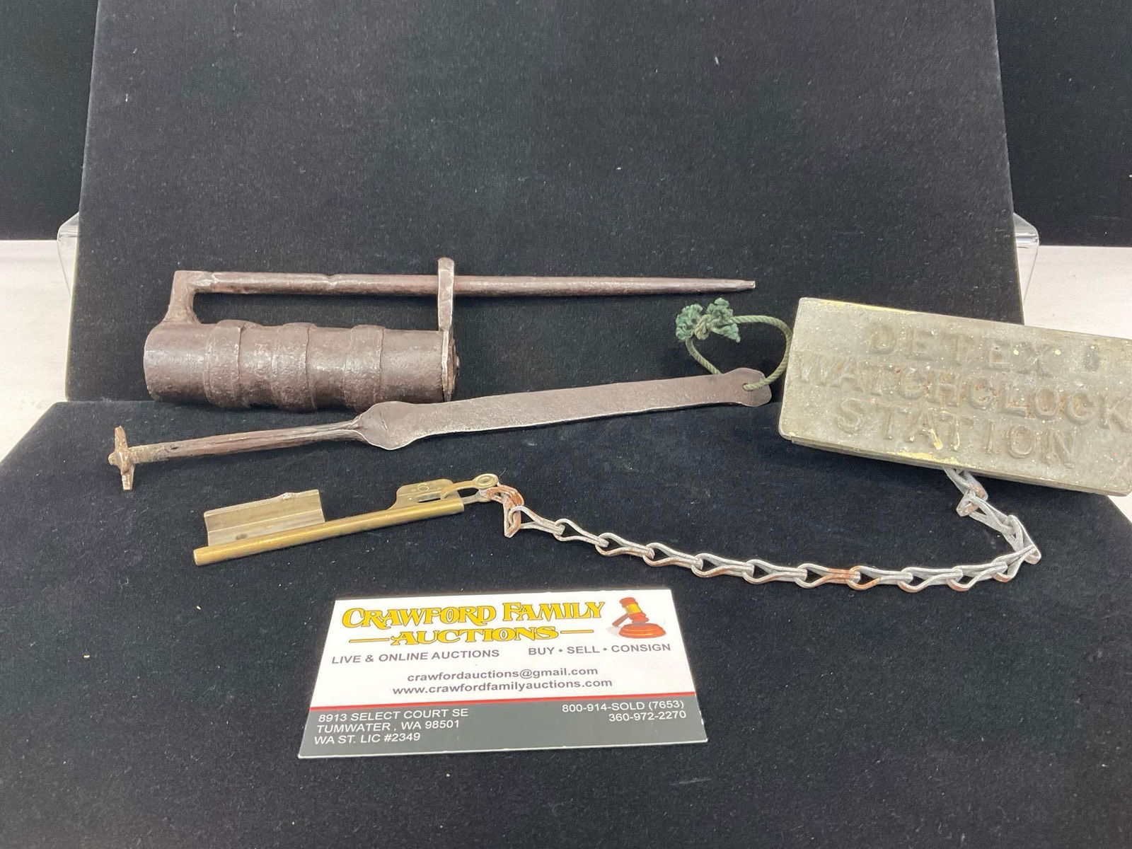 Antique Indian Padlock, Spiral Style, Flat Key, & Detex Watchclock Station, Key on Chain (1 of 6)