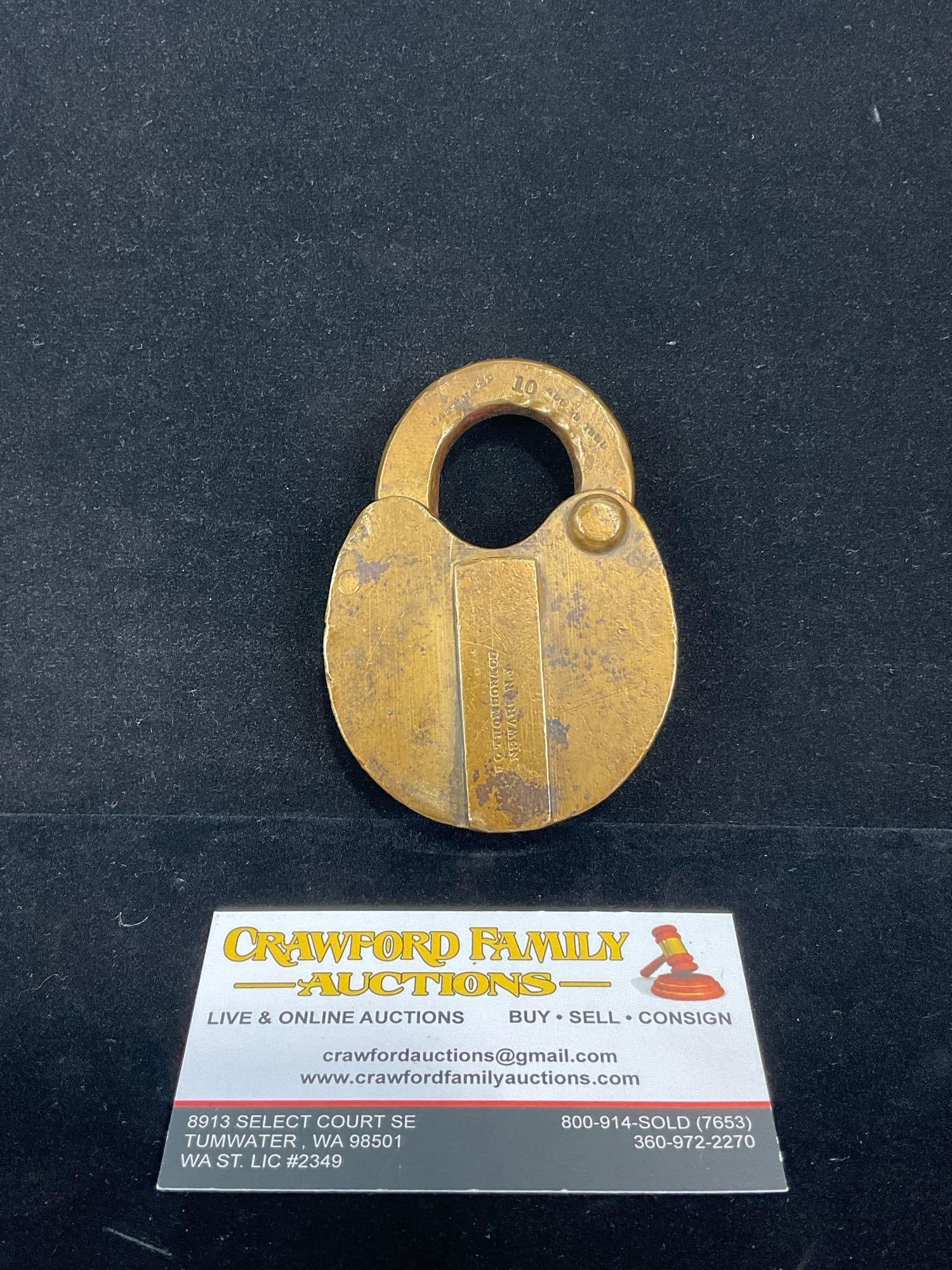 Antique Bronze Padlock, w/story, S.C. Thomson & Co, Newark NJ, last pat date AUG 28 1853, 5x3x2 i... (1 of 6)