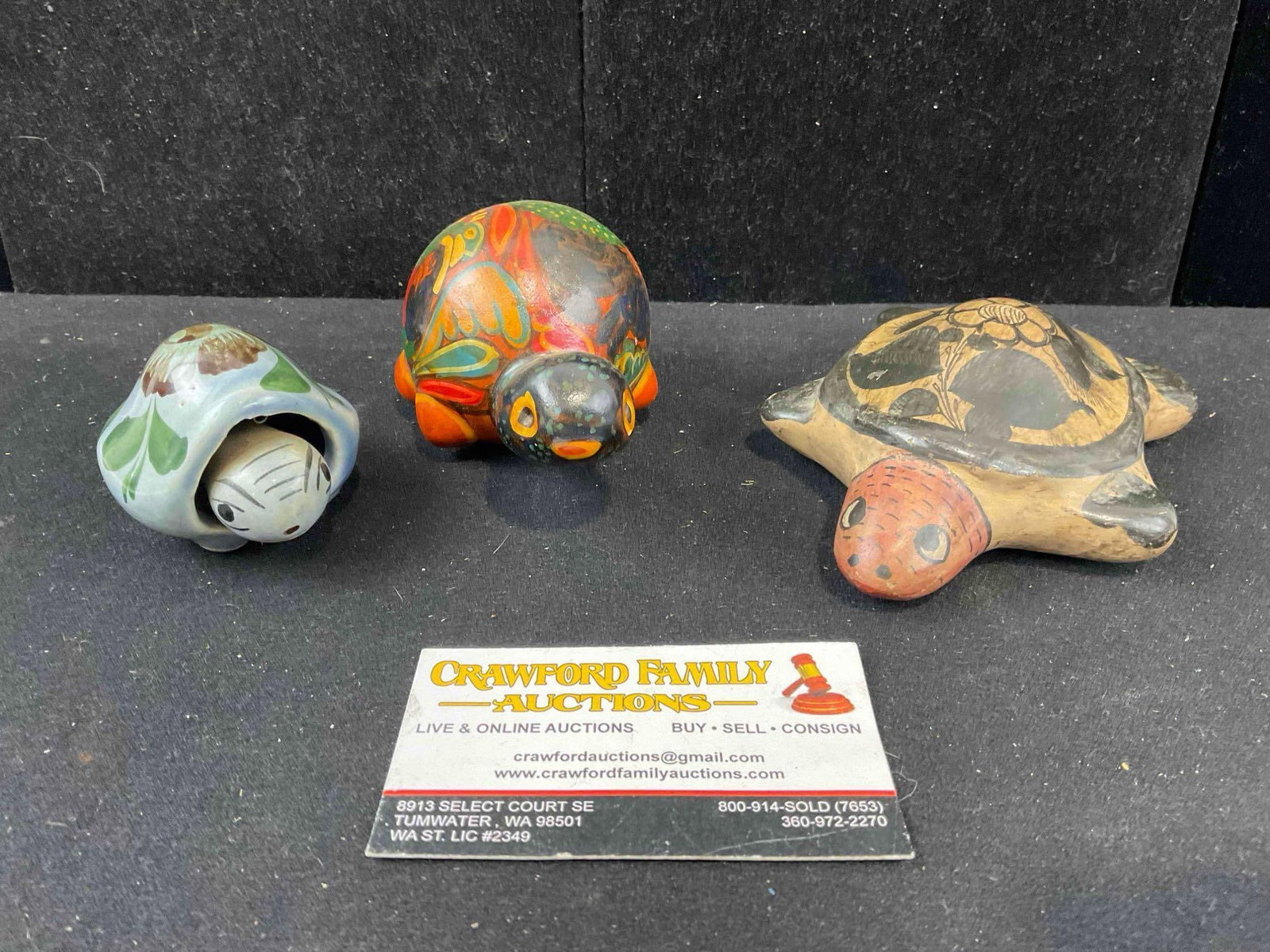 3 pcs Vintage Mexican Painted Ceramic Turtle Figural Statuettes. Very Good Condition. See pics. (1 of 5)