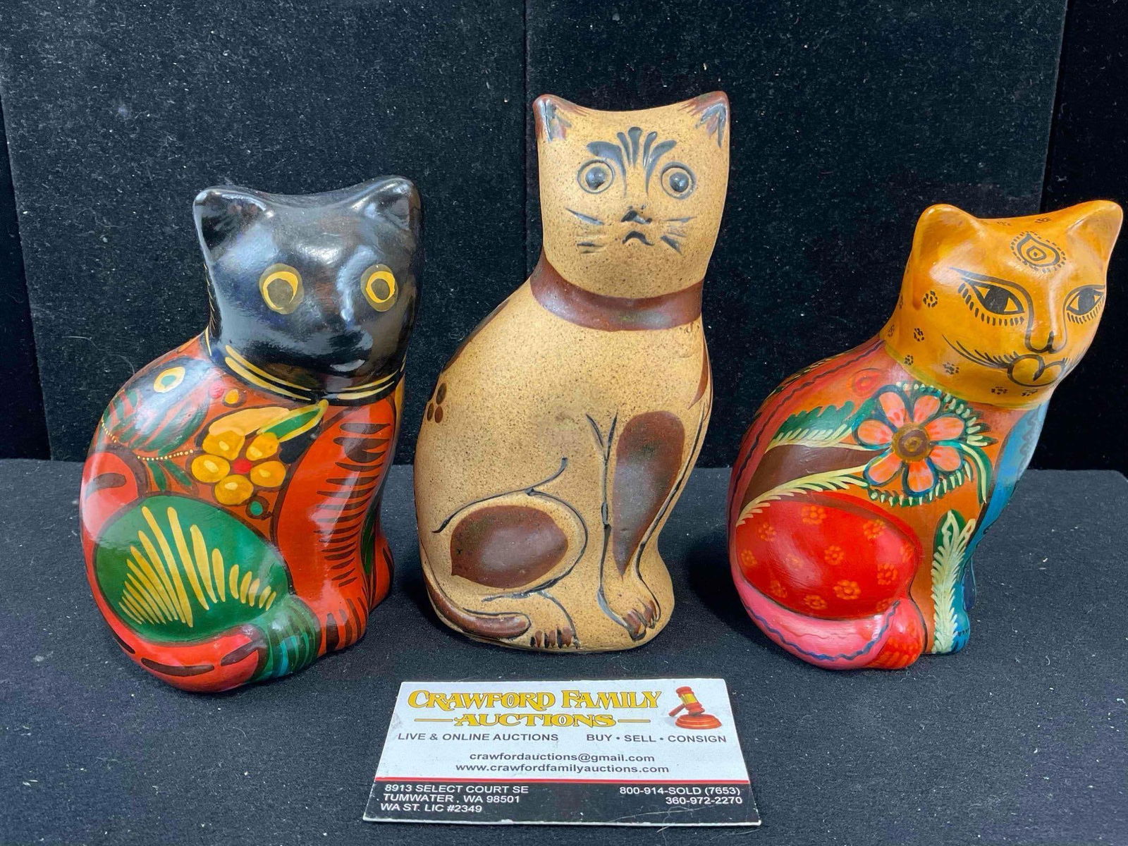 3 pcs Vintage Mexican Painted Ceramic Cat Figural Statuettes. Excellent Condition. See pics. (1 of 5)