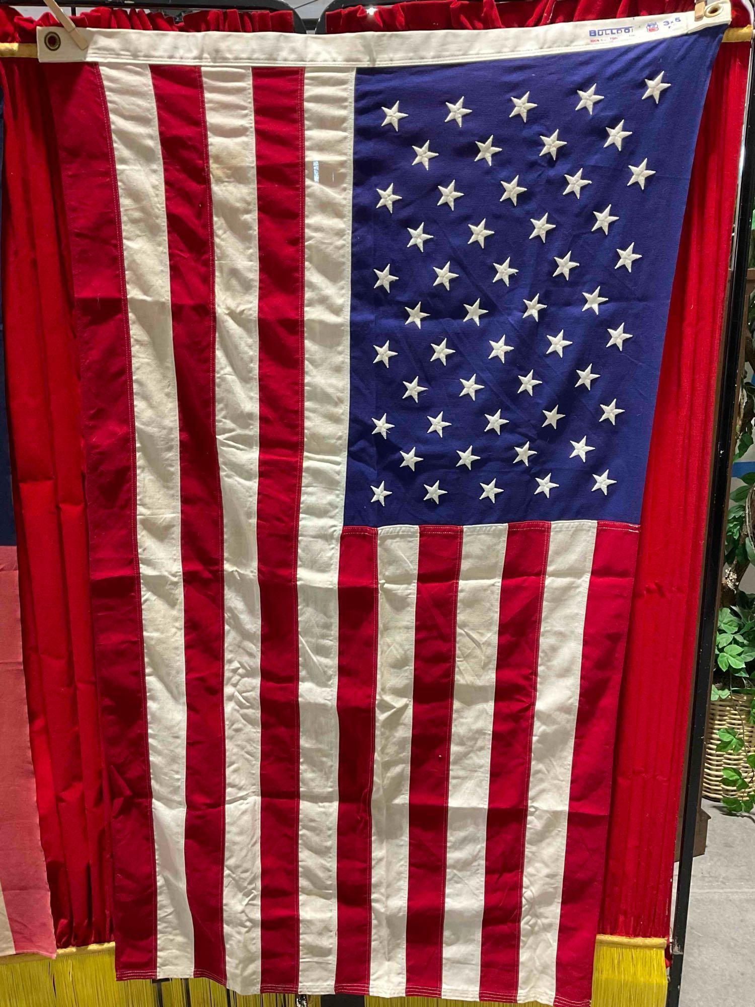 2 pcs Vintage 50 Star American Flags, 1x Bulldog Cotton & 1x Unmarked. Very Good Condition. - 3