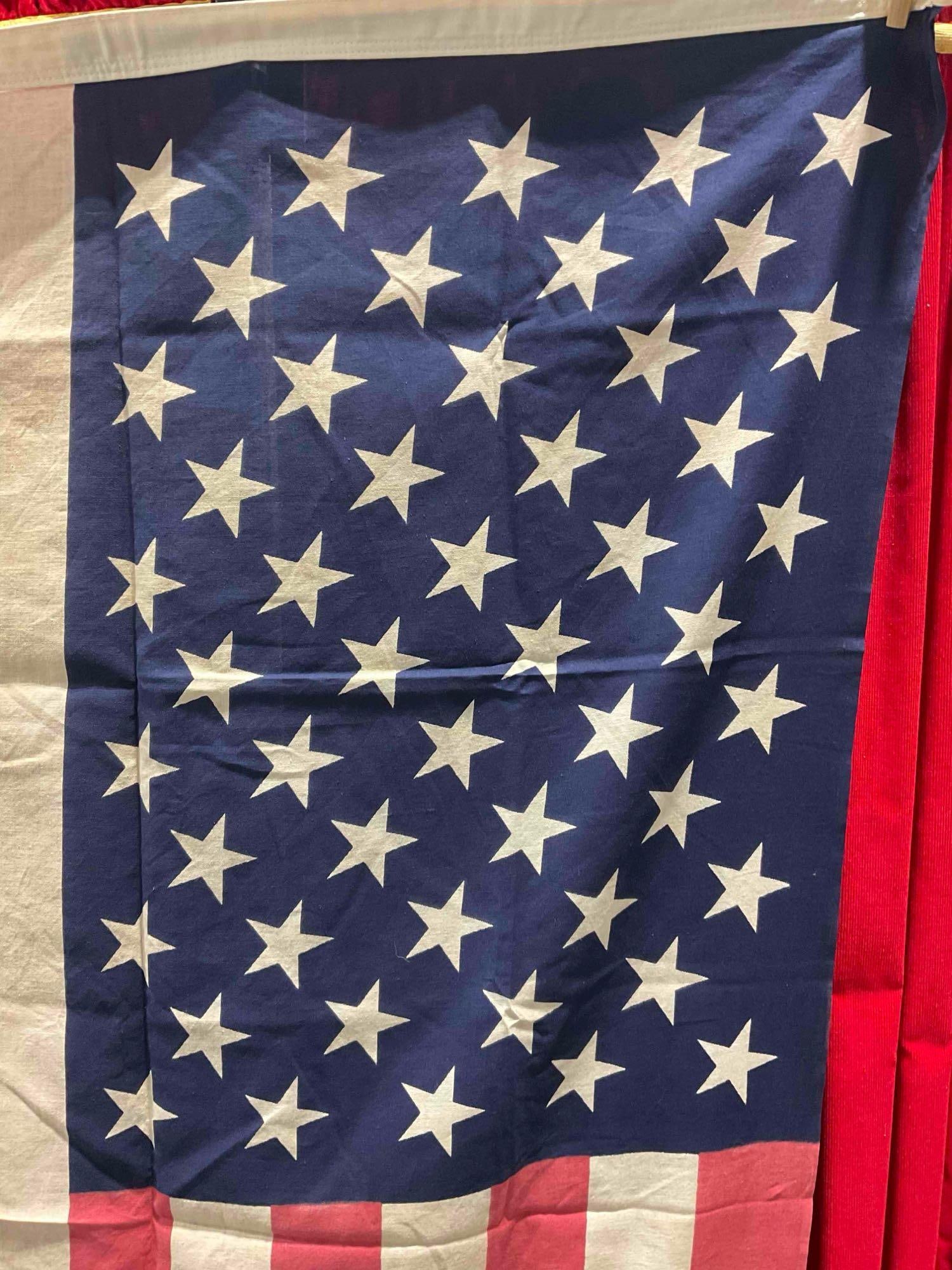 2 pcs Vintage 50 Star American Flags, 1x Bulldog Cotton & 1x Unmarked. Very Good Condition. - 5