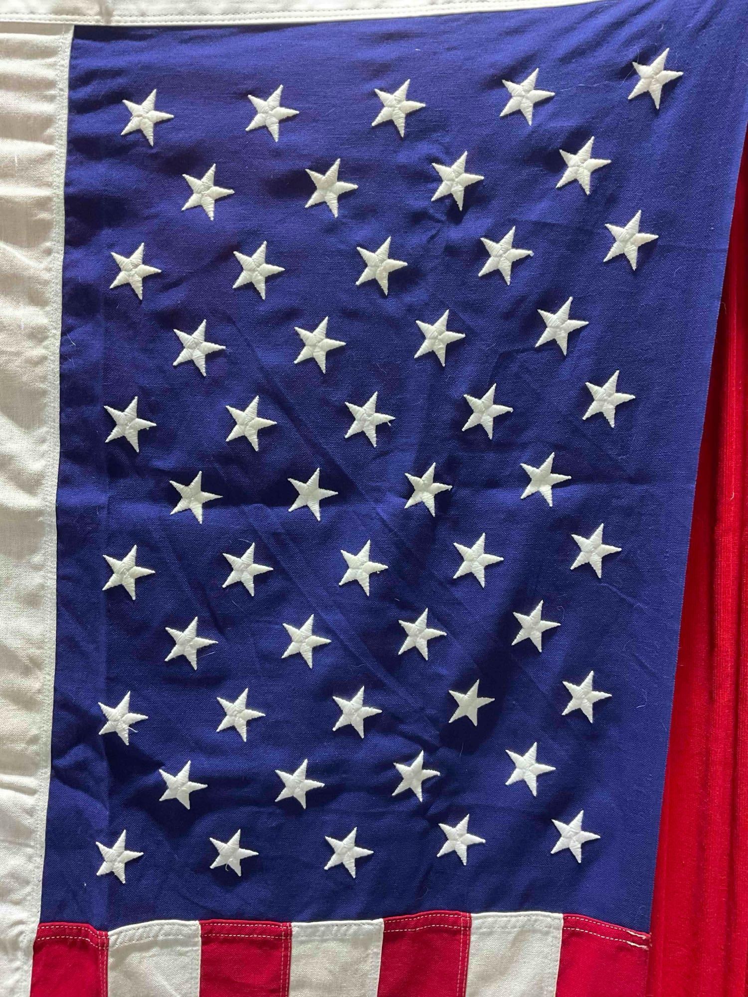 2 pcs Vintage 50 Star American Flags, 1x Bulldog Cotton & 1x Unmarked. Very Good Condition. - 6