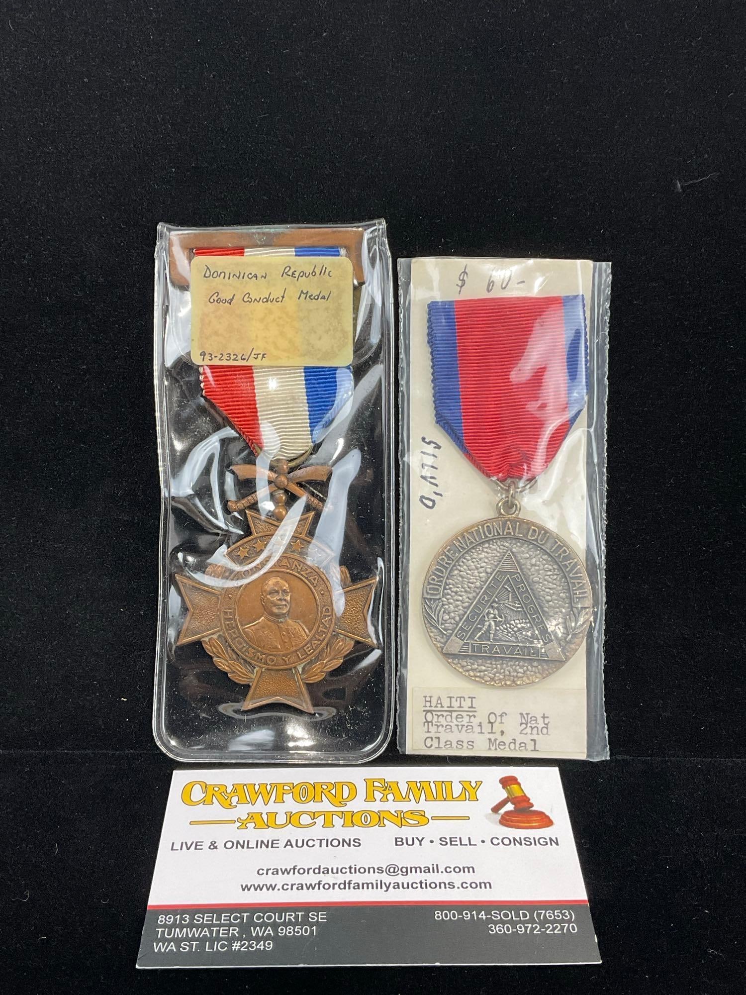 Pair of Medals, Dominican Repub. Good Conduct Medal & Haiti Order of National Travail 2nd Class (1 of 3)