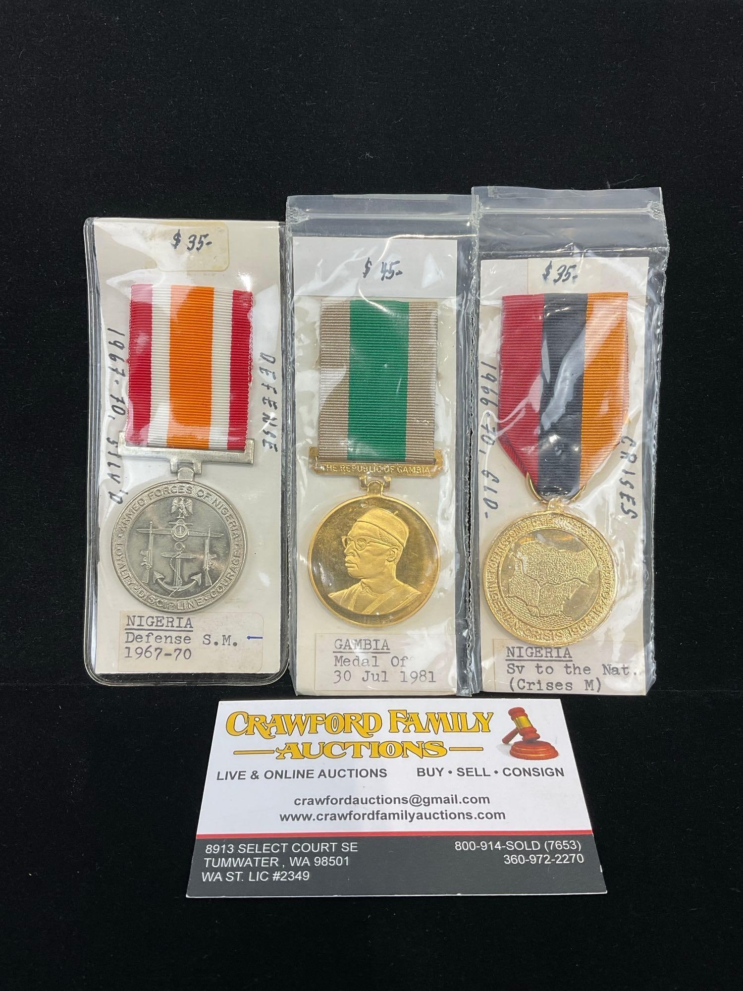 Gambia Medal of 30 Jul 1981 & Pair of Nigerian Medals, Crises Medal & Defense Service Medal 1967-70 (1 of 4)