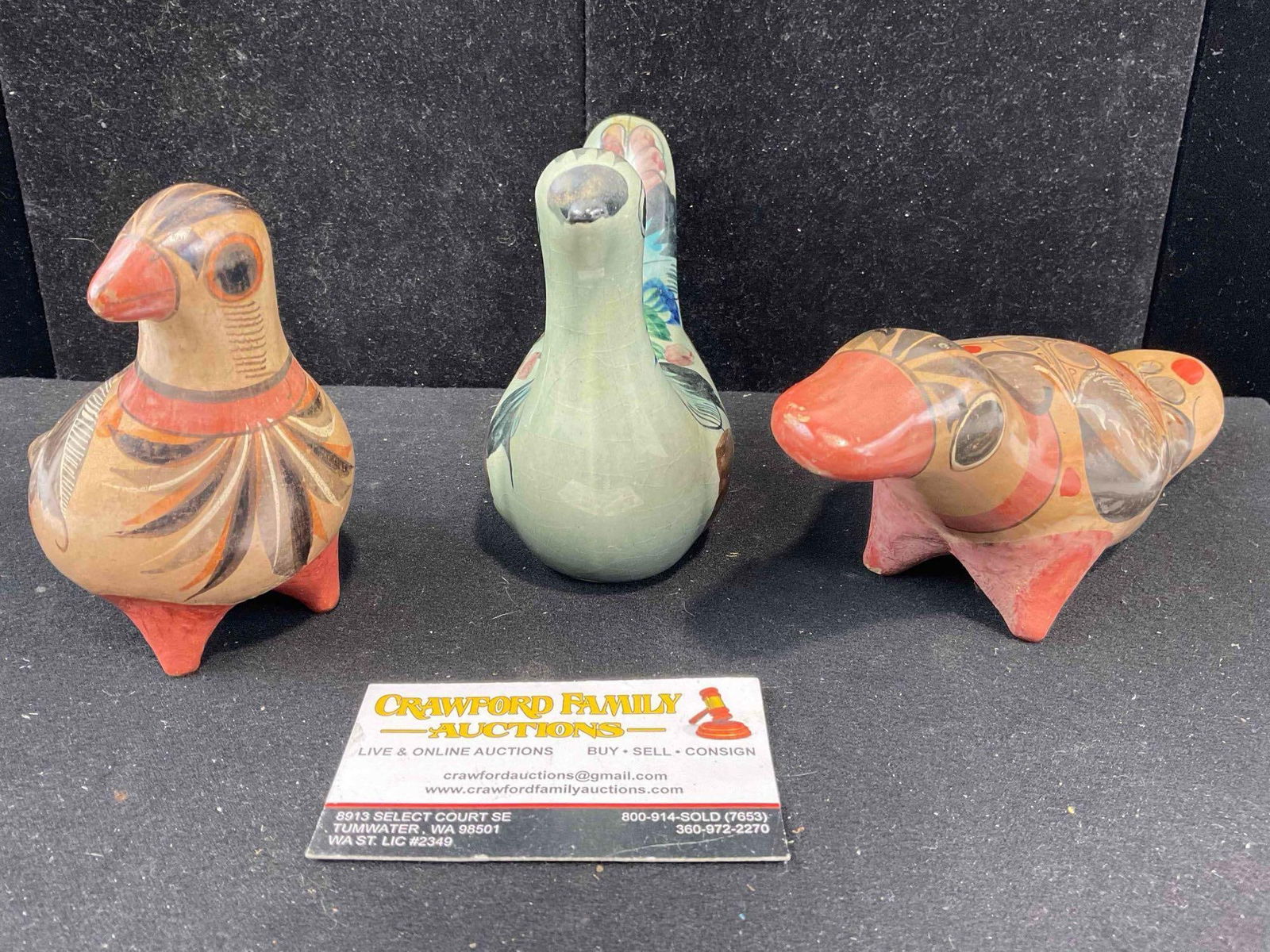 3 pcs Vintage Mexican Painted Ceramic Bird Figural Statuettes. Very Good Condition. See pics. (1 of 8)