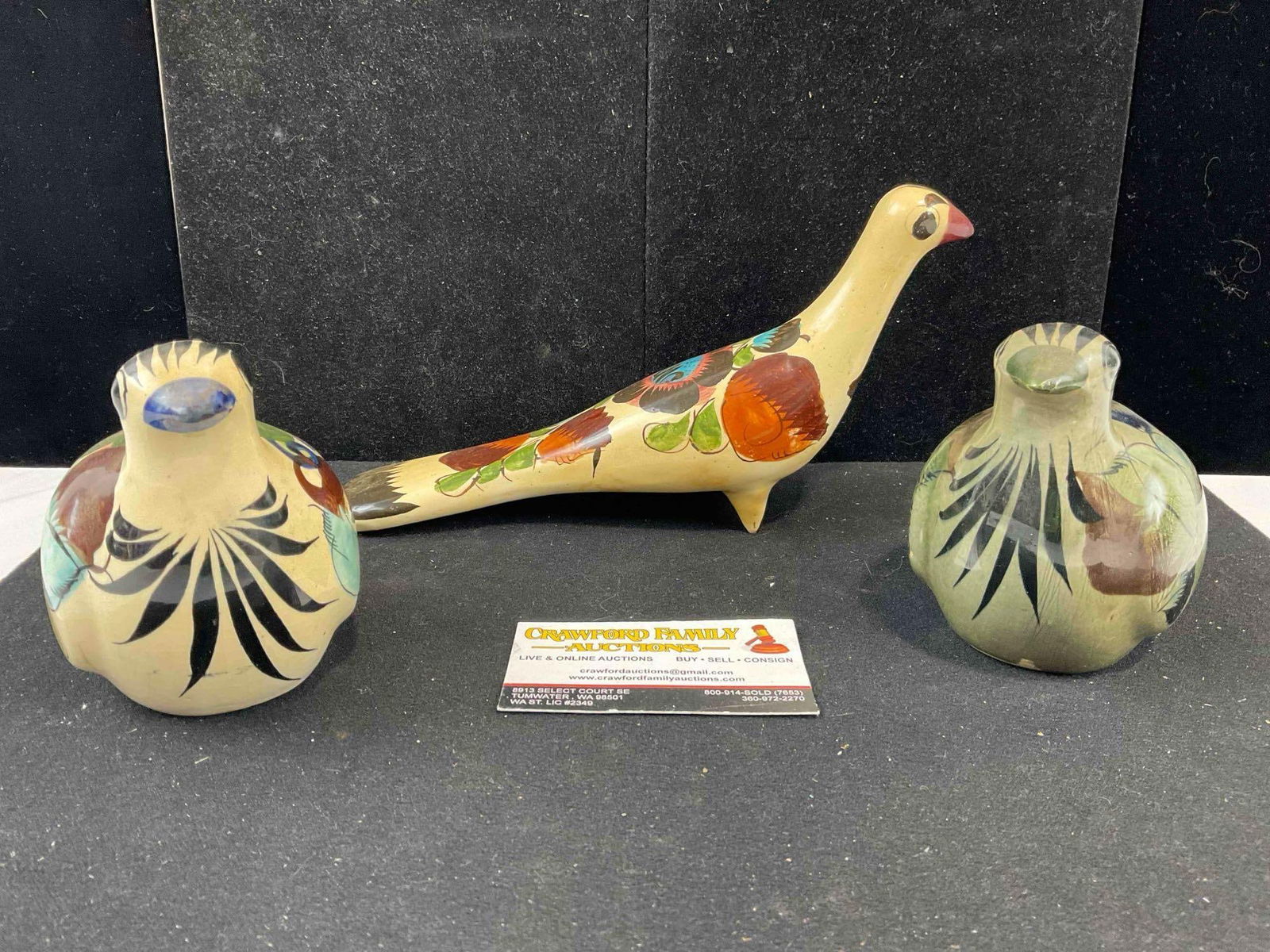 3 pcs Vintage Mexican Painted Ceramic Bird Figural Statuettes. Very Good Condition. See pics. (1 of 6)