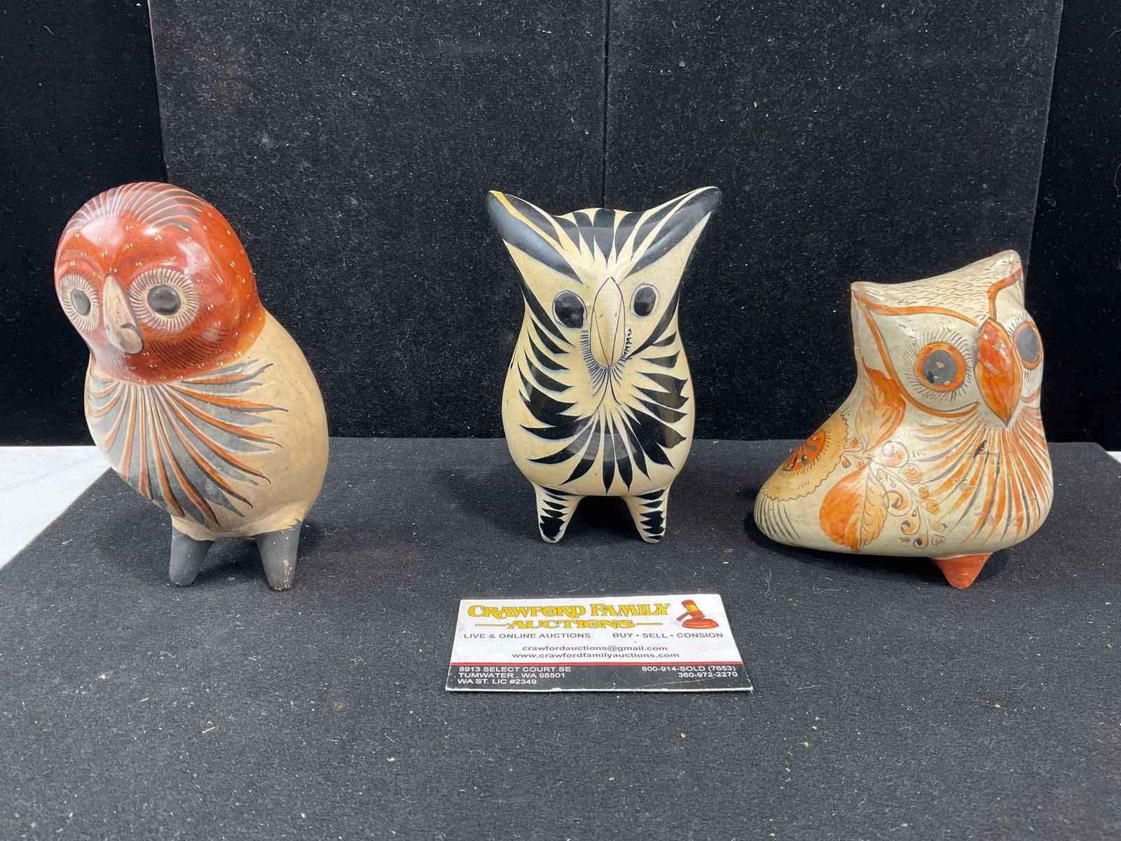 3 pcs Vintage Mexican Painted Ceramic Owl Bird Figural Statuettes. Good Condition. See pics. (1 of 6)