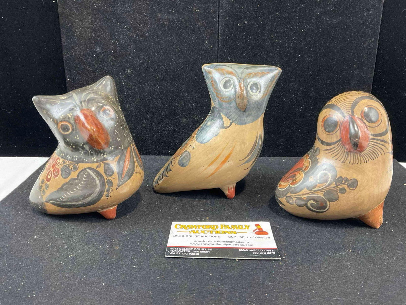 3 pcs Vintage Mexican Painted Ceramic Owl Bird Figural Statuette. Very Good Condition. See pics. (1 of 5)