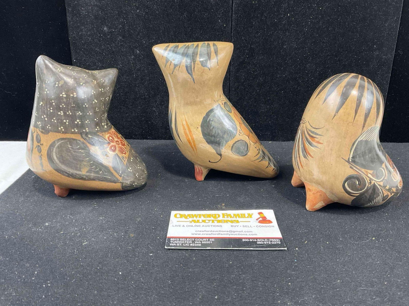 3 pcs Vintage Mexican Painted Ceramic Owl Bird Figural Statuette. Very Good Condition. See pics. - 4