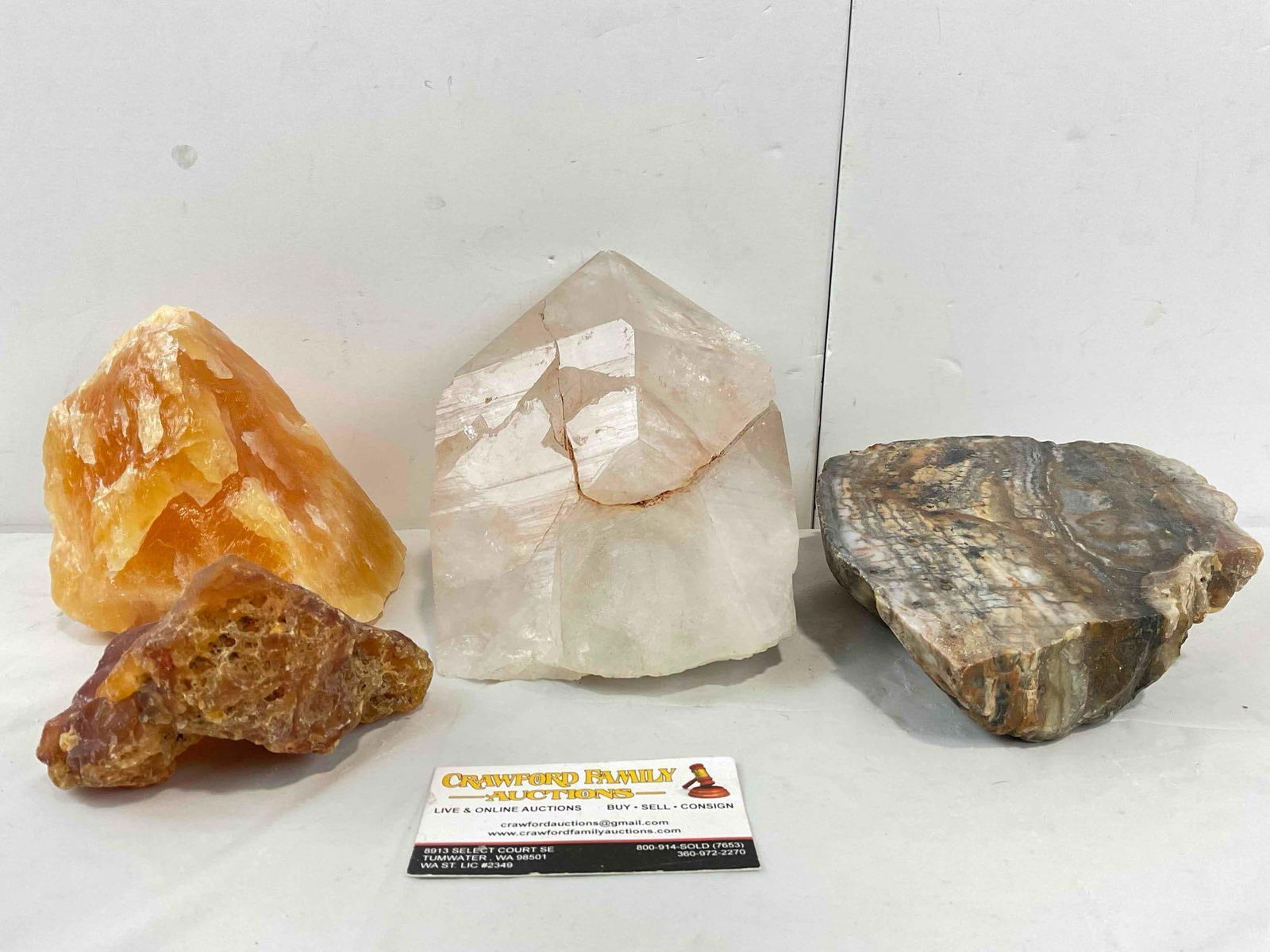 4 pcs Rock & Mineral Collection, incl. Orange Calcite?, Carnelian, Striped Agate & Rose Quartz. (1 of 5)