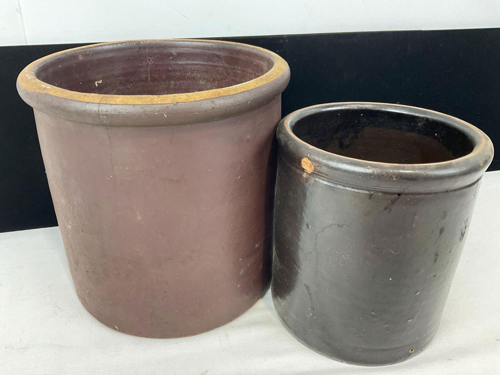 Pair of Glazed Stoneware Crocks, larger of the two measures approx 9h x 9w x 9d inches - 4