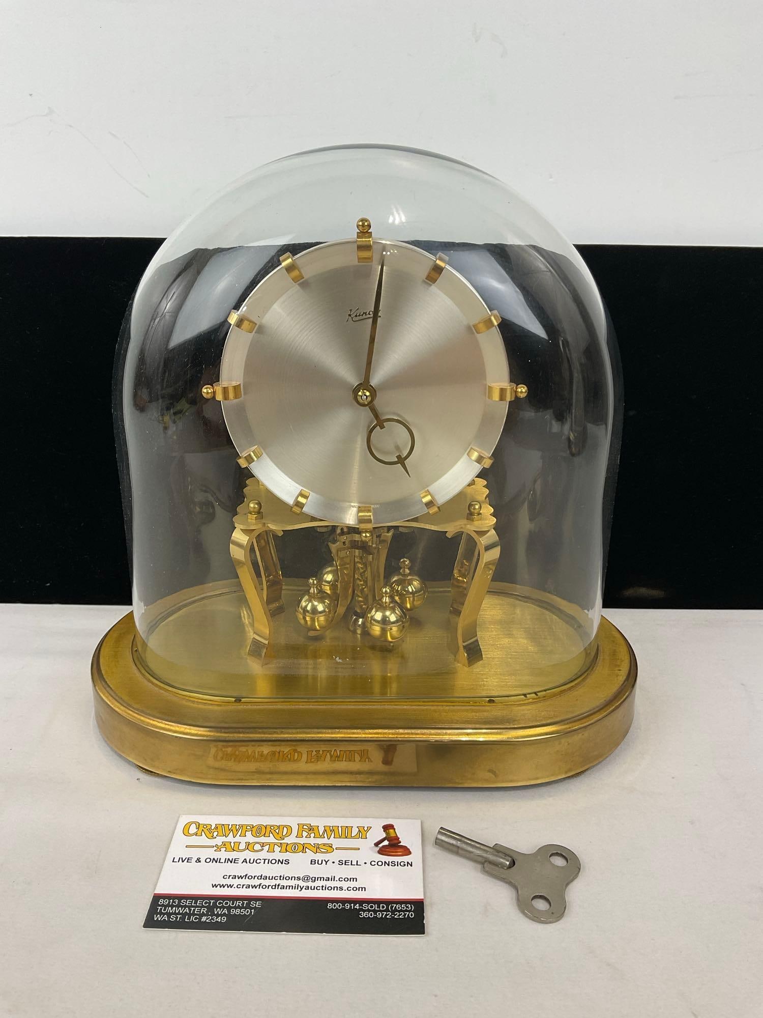 Vintage Kundo Mantel Brass & Glass Dome Clock, 10h x 10w x 6d inches (1 of 7)