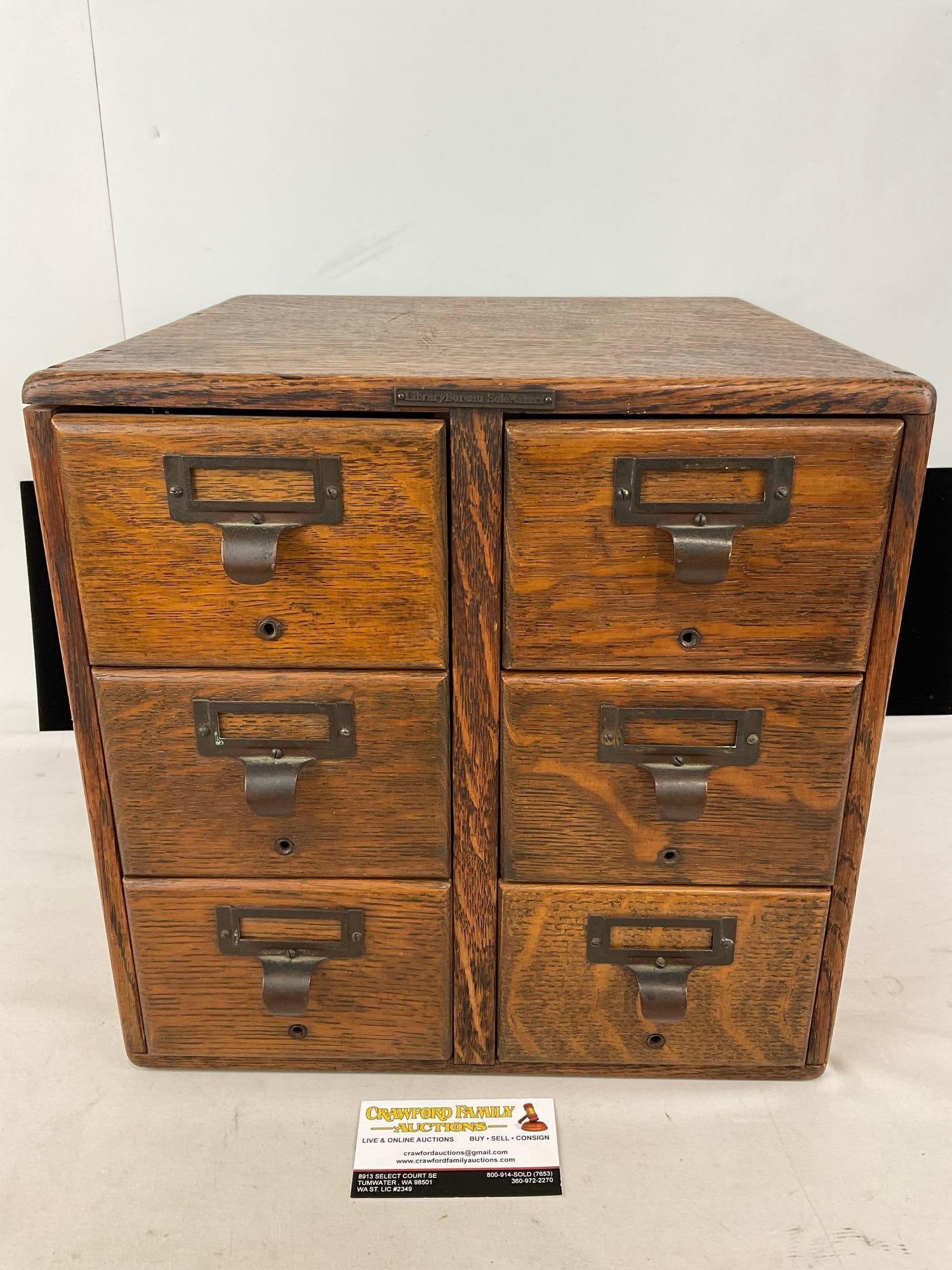 Antique Tiger Oak 6 Drawer Library Bureau, last pat date 1908, 14h x 14w x 15d inches (1 of 10)