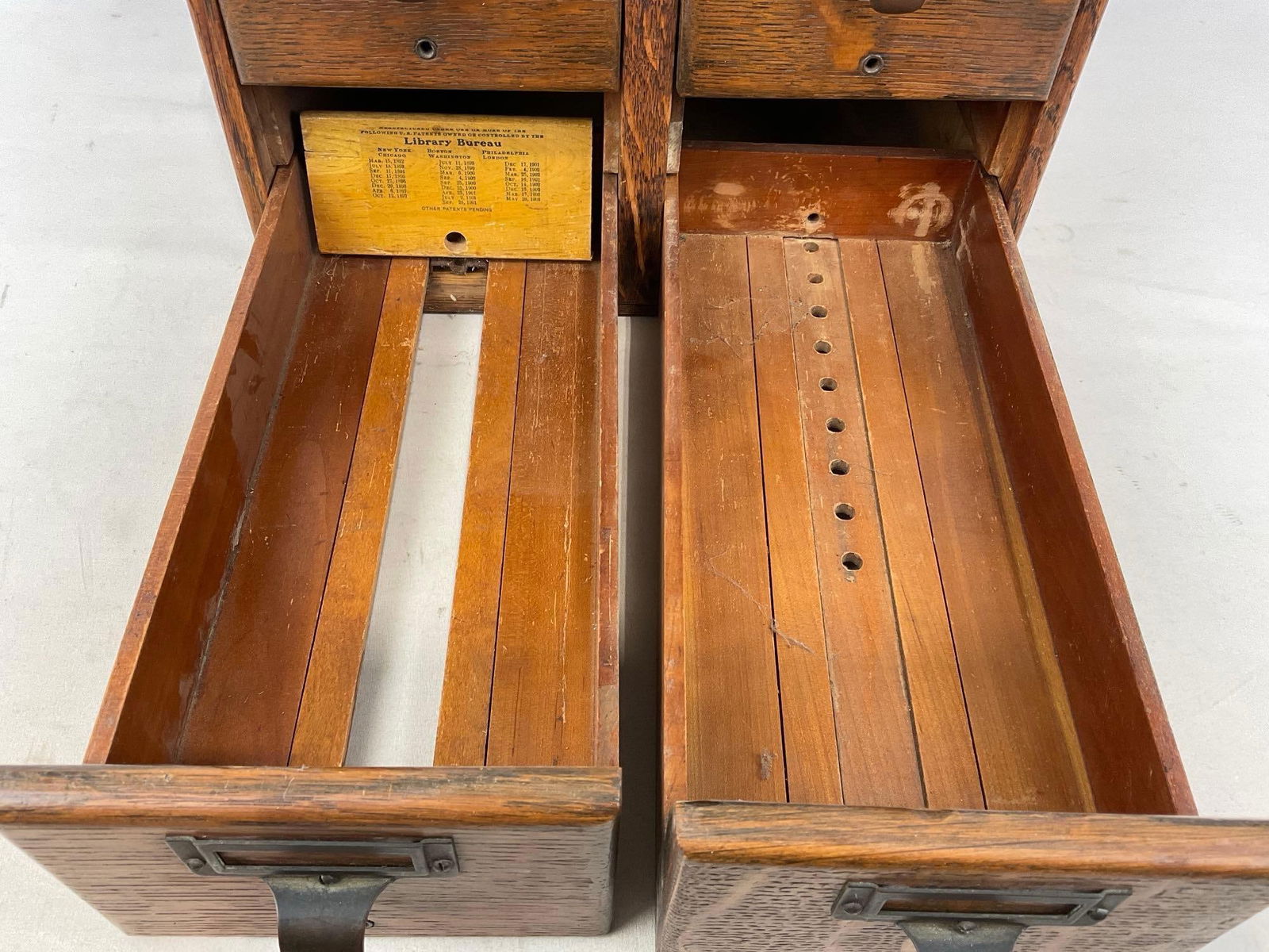 Antique Tiger Oak 6 Drawer Library Bureau, last pat date 1908, 14h x 14w x 15d inches - 2