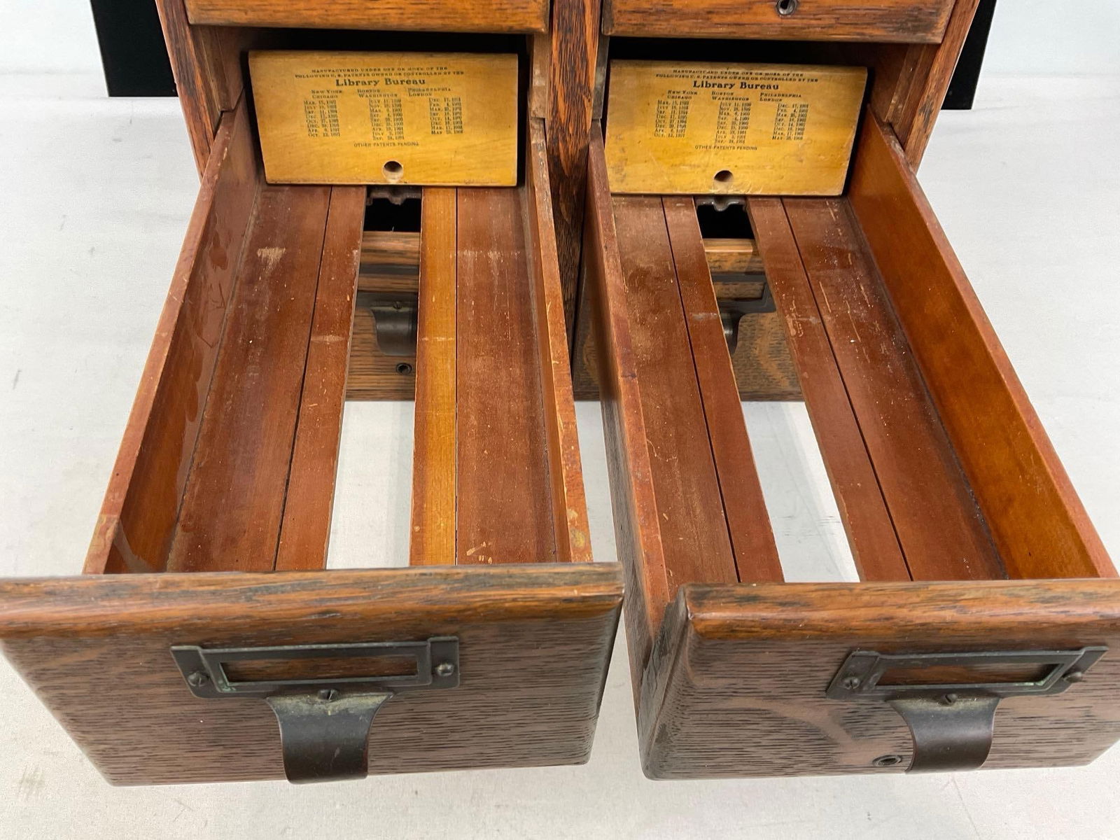 Antique Tiger Oak 6 Drawer Library Bureau, last pat date 1908, 14h x 14w x 15d inches - 4