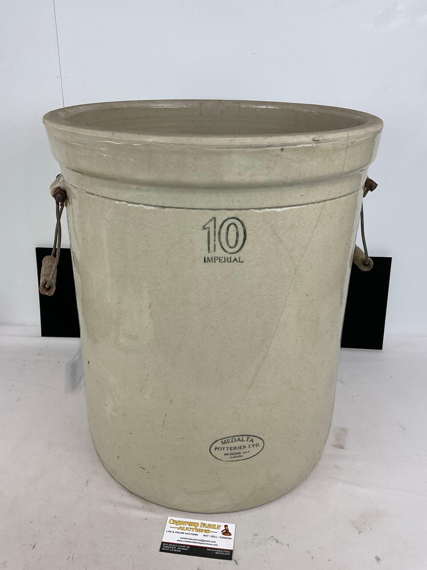 Large 10 Gallon Stoneware Crock, Medalta Potteries LTD Medicine Hat Alberta, 20h x 17w x 17d inches (1 of 10)