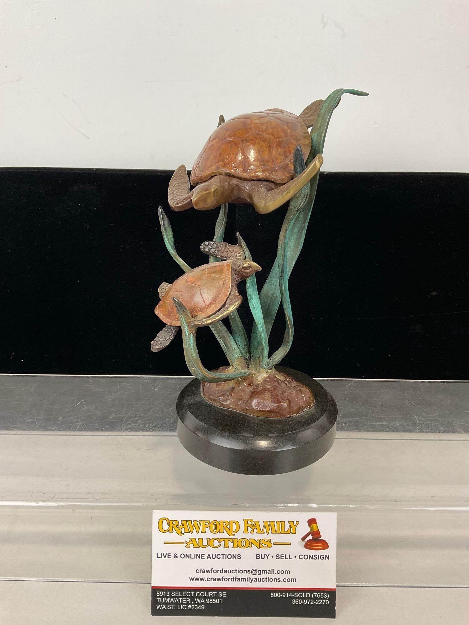 Sea Turtle Statue titled Tortugas Pride, by SPI Gallery, Handpainted Cast Brass, 8h x 6w x 5d inc... (1 of 6)