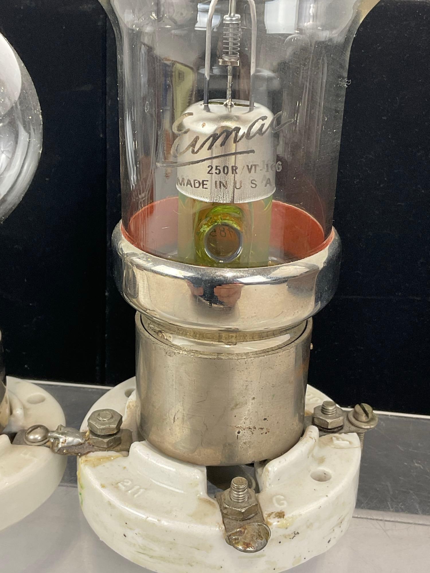 Eimac 250R High-Vacuum Diode Rectifier Tube & RCA CRC808 w/ Porcelain Bases - 2