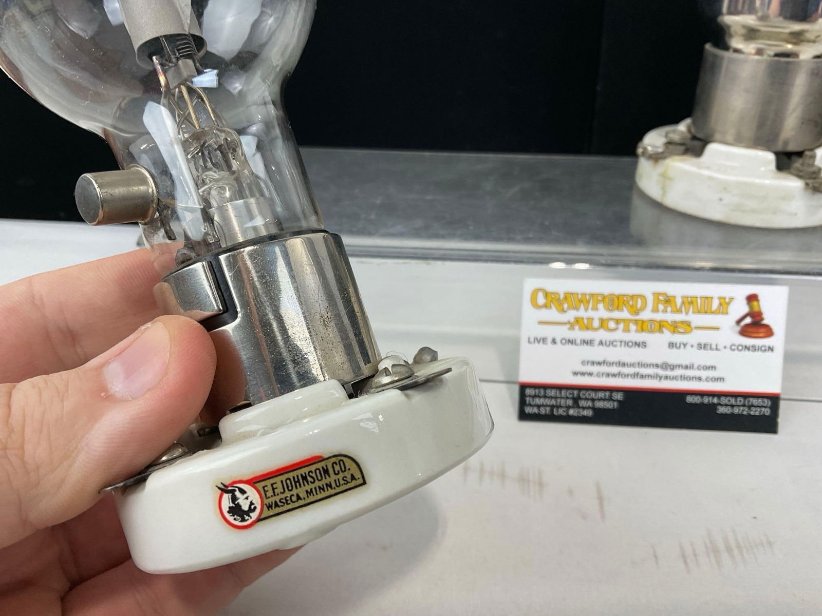 Eimac 250R High-Vacuum Diode Rectifier Tube & RCA CRC808 w/ Porcelain Bases - 4