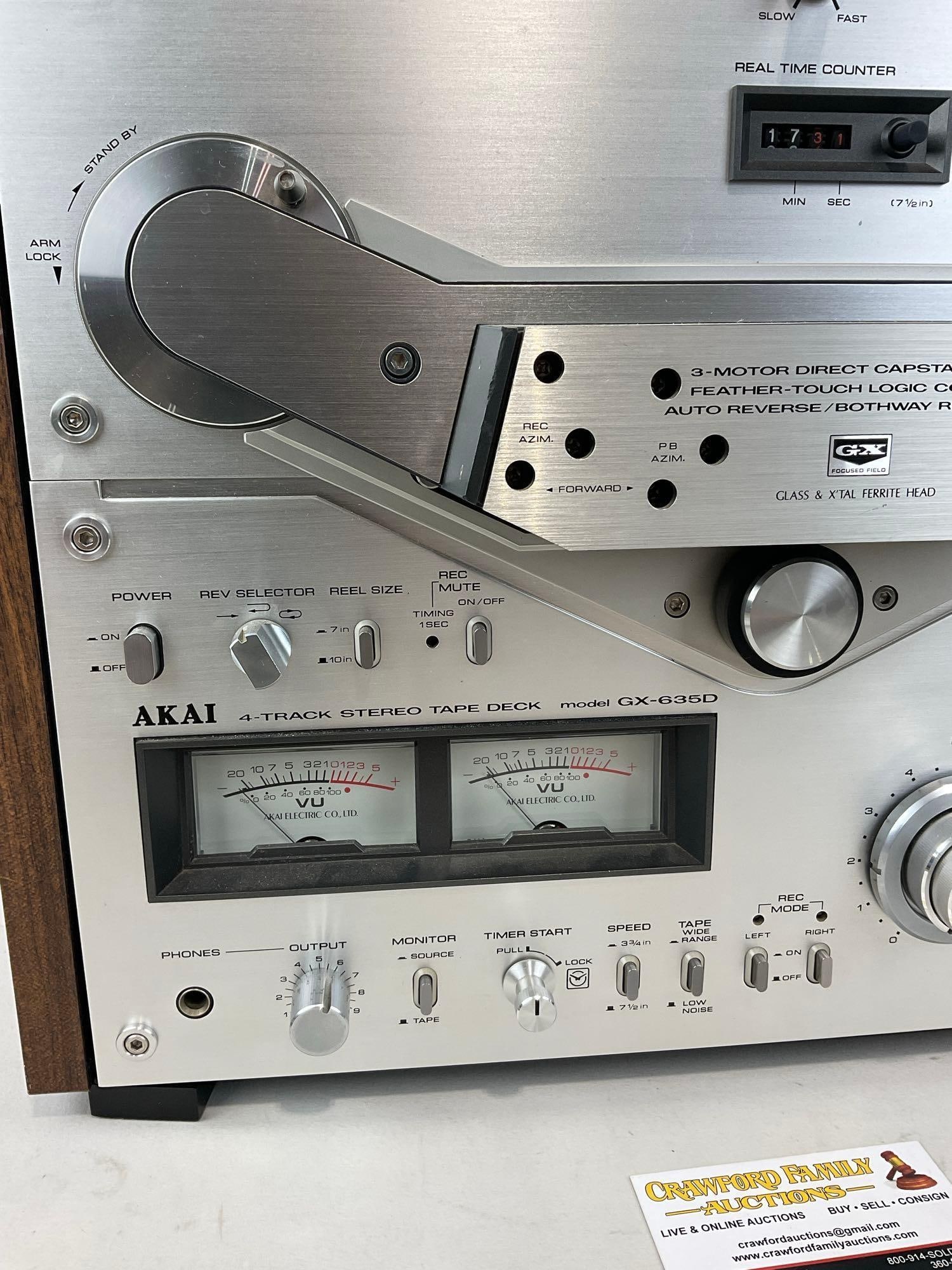 Vintage Akai 4-Track Stereo Tape Deck Model GX-635D, tested & powers on, 11h x 19w x 18d inches - 2