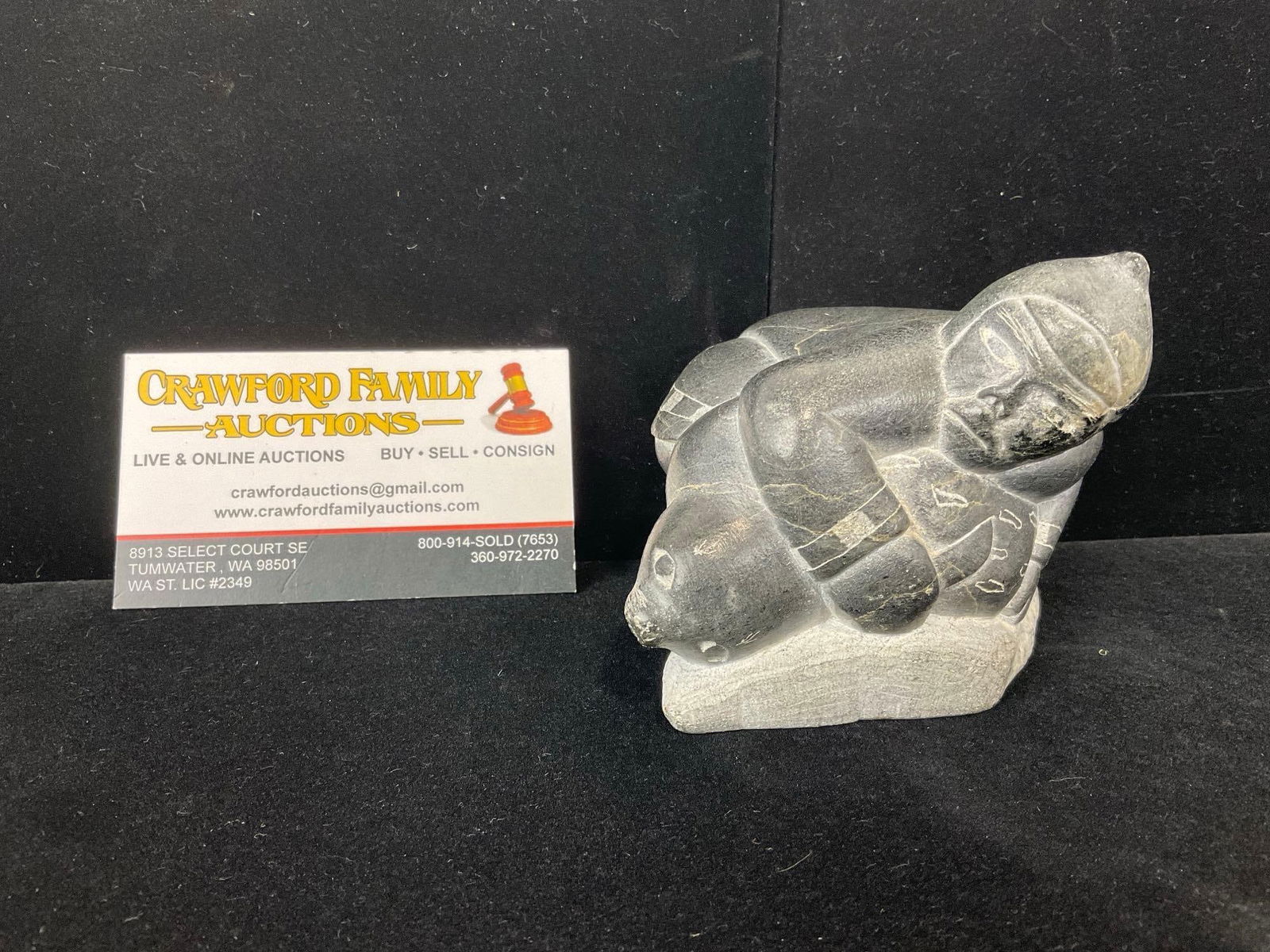 Signed Native American Alaskan Inuit Handcarved Stone Art, Seal & Inuit Person, 4h x 4w x 5d inches (1 of 4)