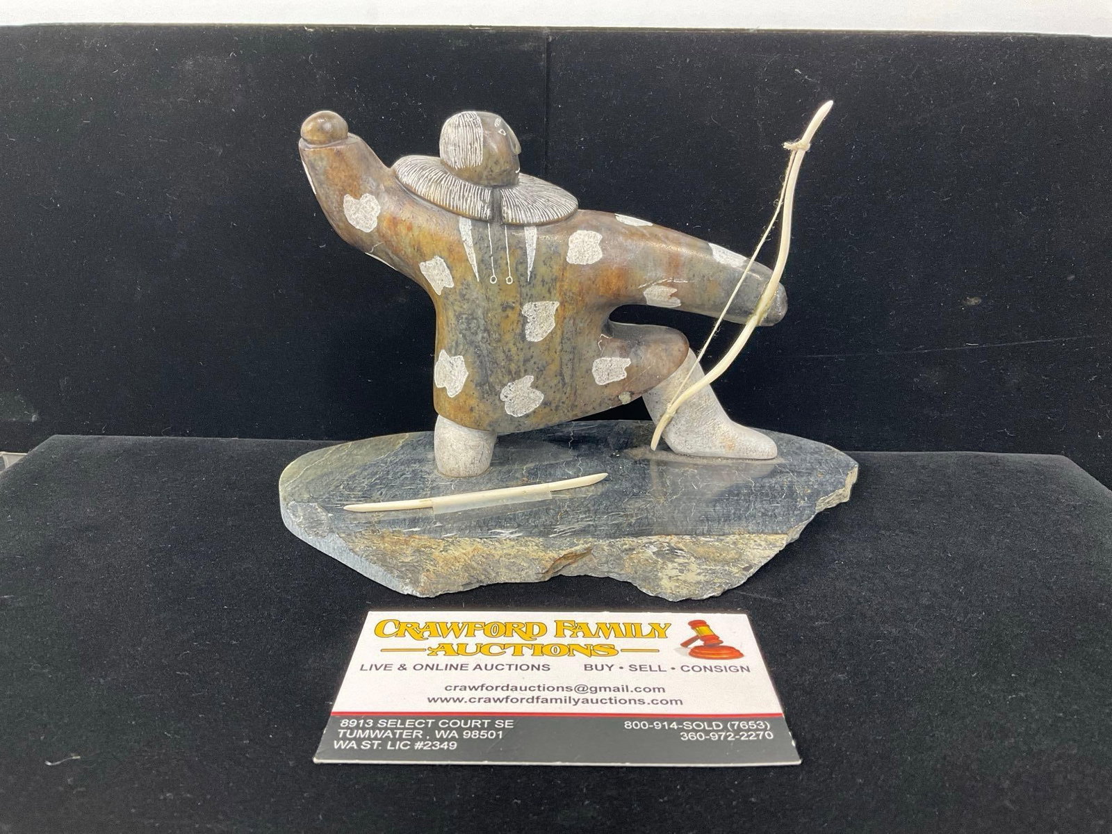 Native American Alaskan Carved Stone Inuit Seal Hunter, by Glenn Tingook, 5h x 8w x 6d inches (1 of 7)