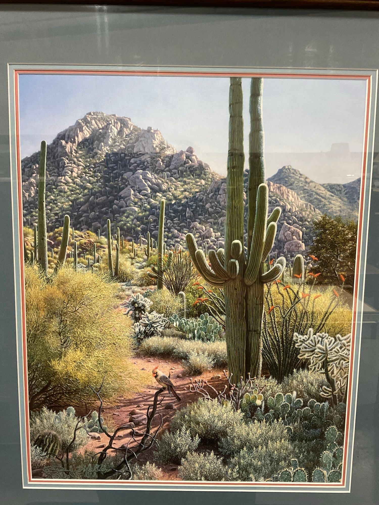 Framed lithograph Signed & #d 89/750 titled Saguaro scout by Doug Miller, 31 x 26 inches (1 of 9)