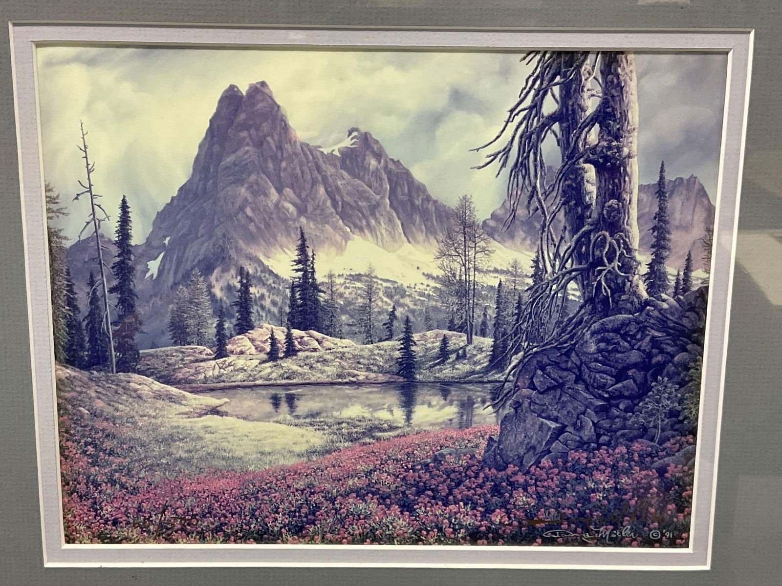 Framed Signed & #d 60/500 Litho, Mountain Scene by Doug Miller, 15h x 17w inches (1 of 6)