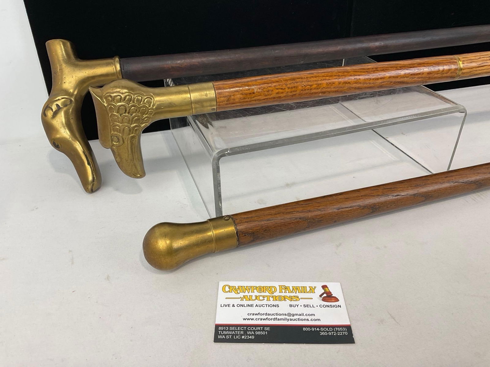 3 Brass Capped Canes, Figural Duck & Eagle Handles, and Round Top, 34-36 inches in length (1 of 3)